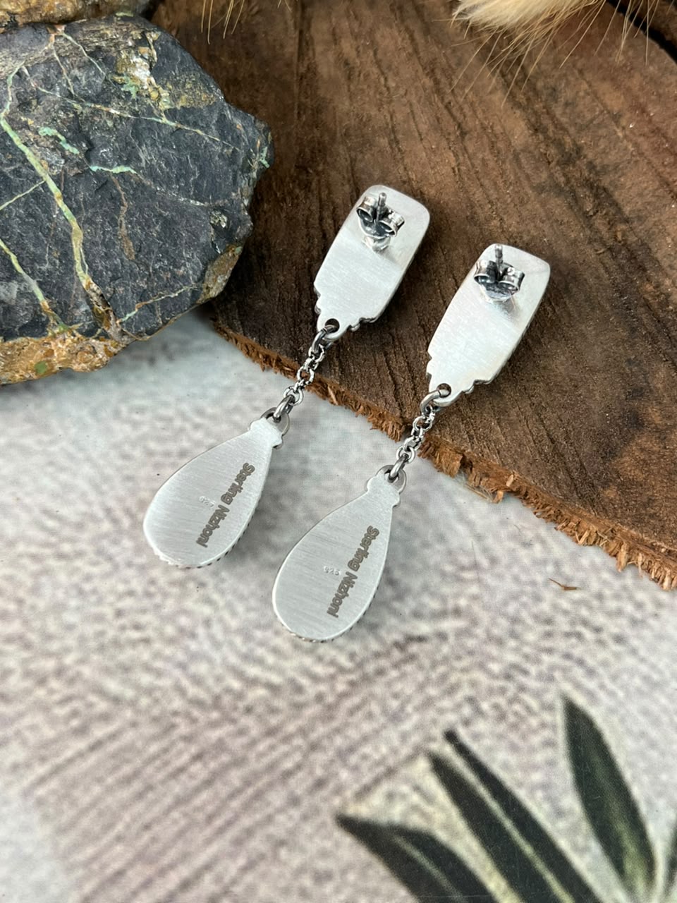 Handmade Sterling Silver Cotton Candy Post Dangle Earrings Signed Nizhoni