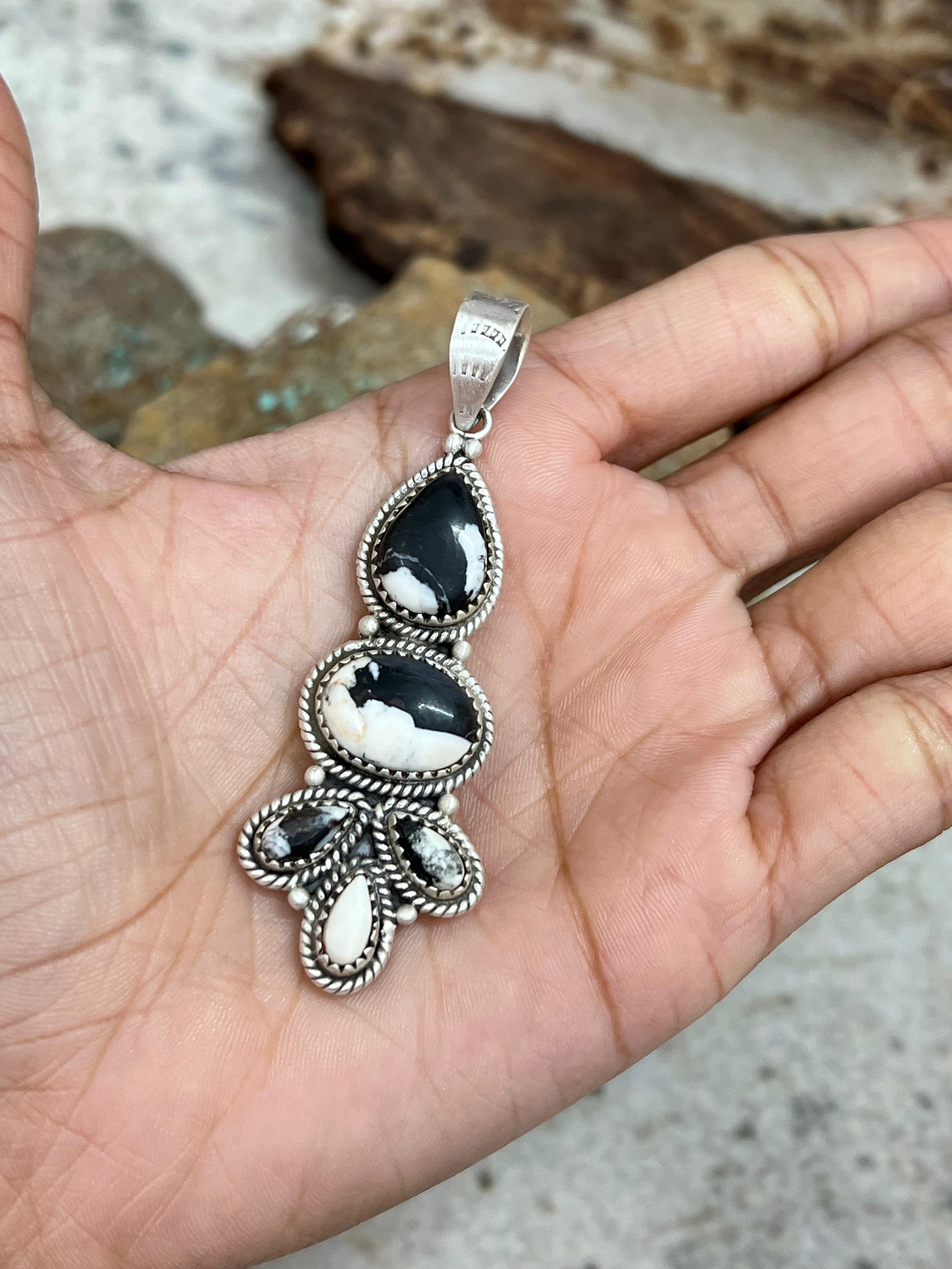 Handmade Sterling Silver White Buffalo Pendant Signed Nizhoni