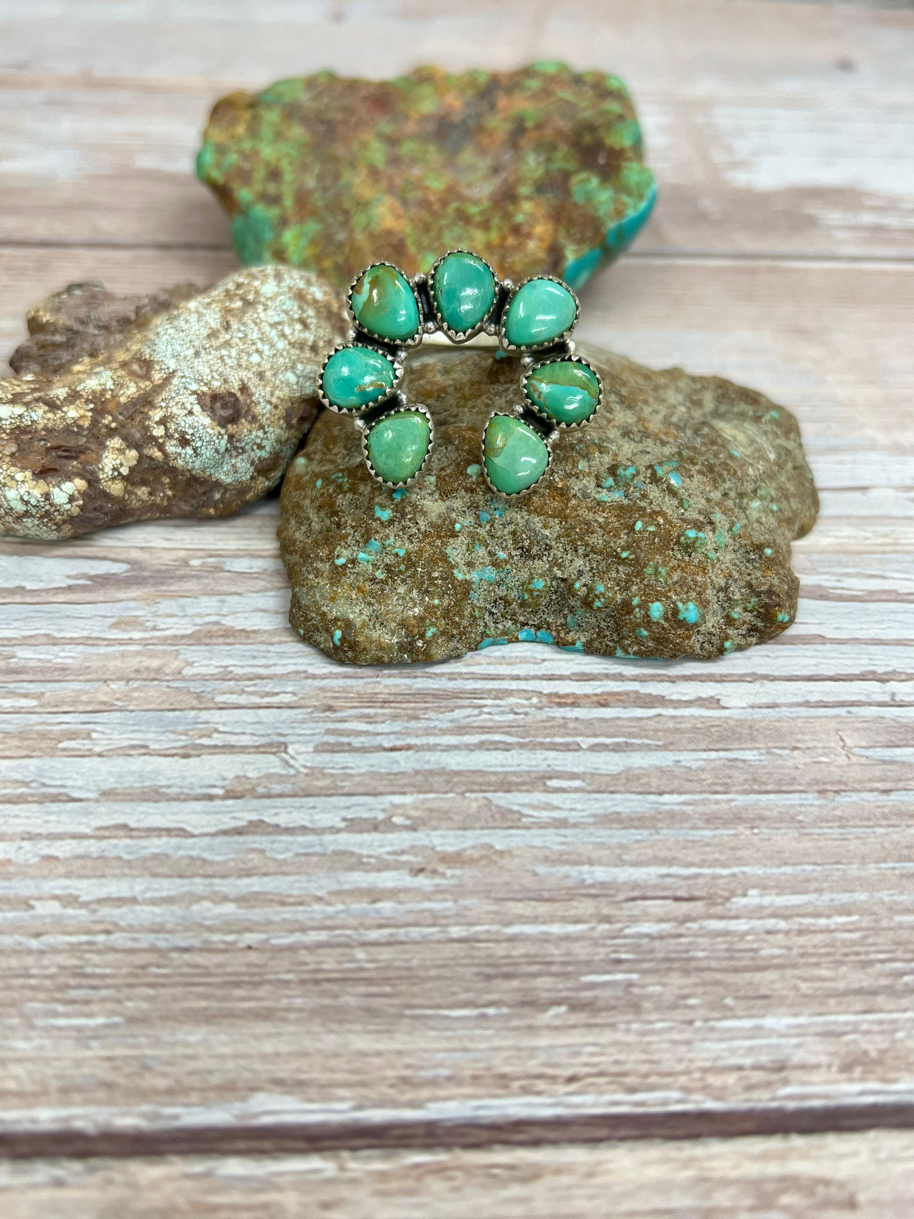 Handmade Sterling Silver Kingman Turquoise Naja Adjustable Ring with Signed Nizhoni