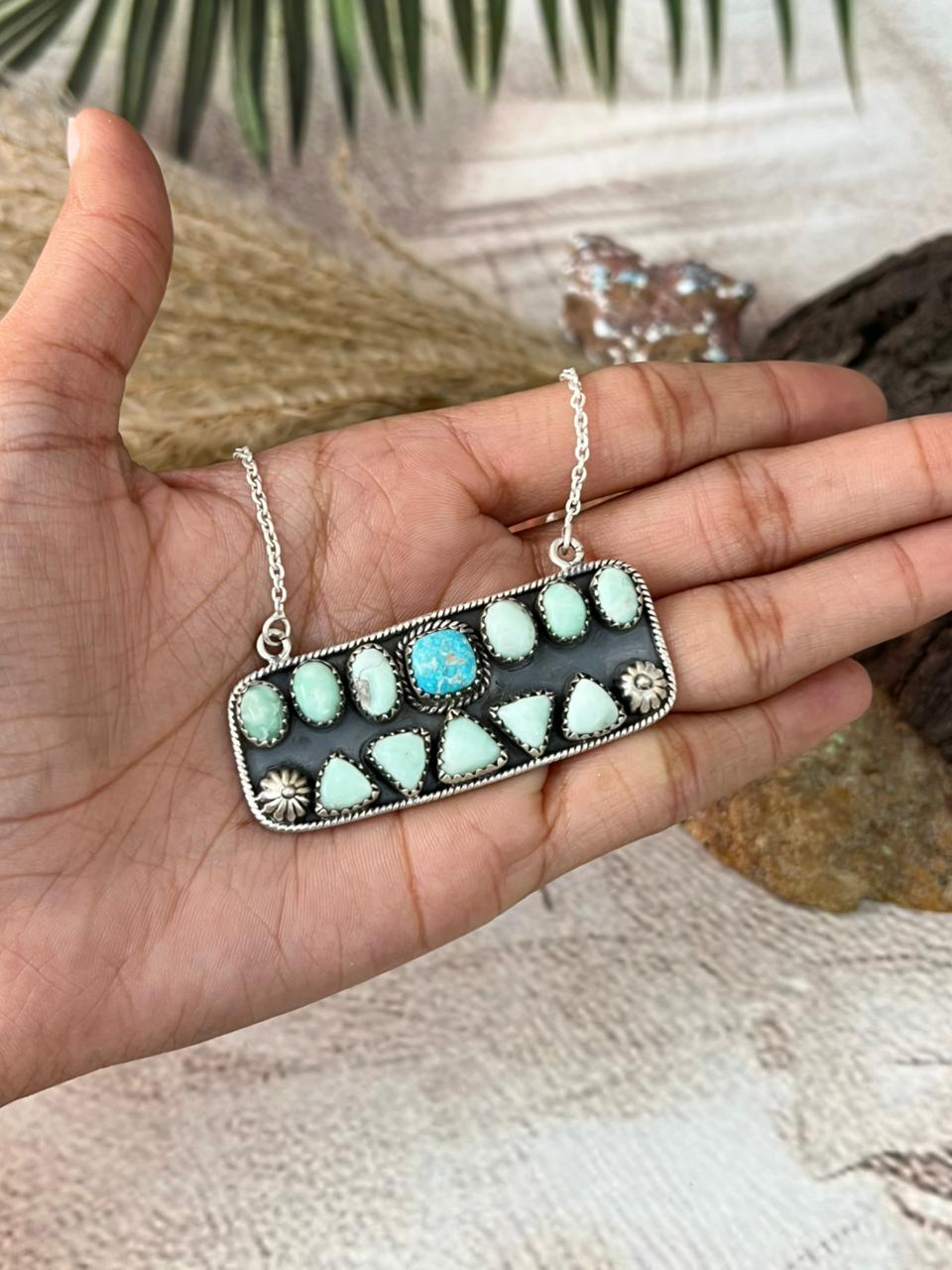 Handmade Sterling Silver Paloma with White Water Turquoise Necklace "Signed Nizhoni" uu157
