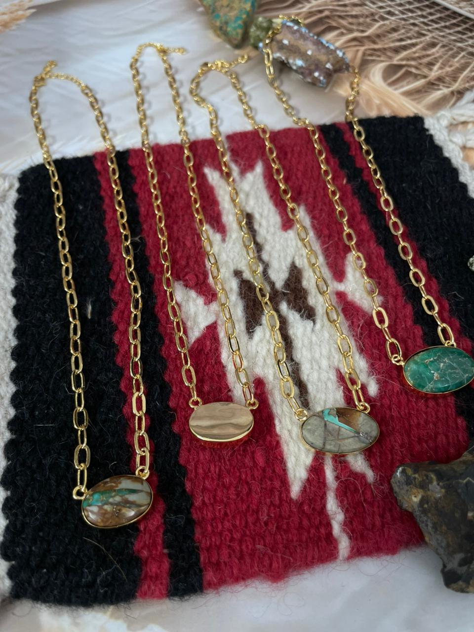 “The Golden Collection” Handmade Royston Ribbon Turquoise Gold Necklace