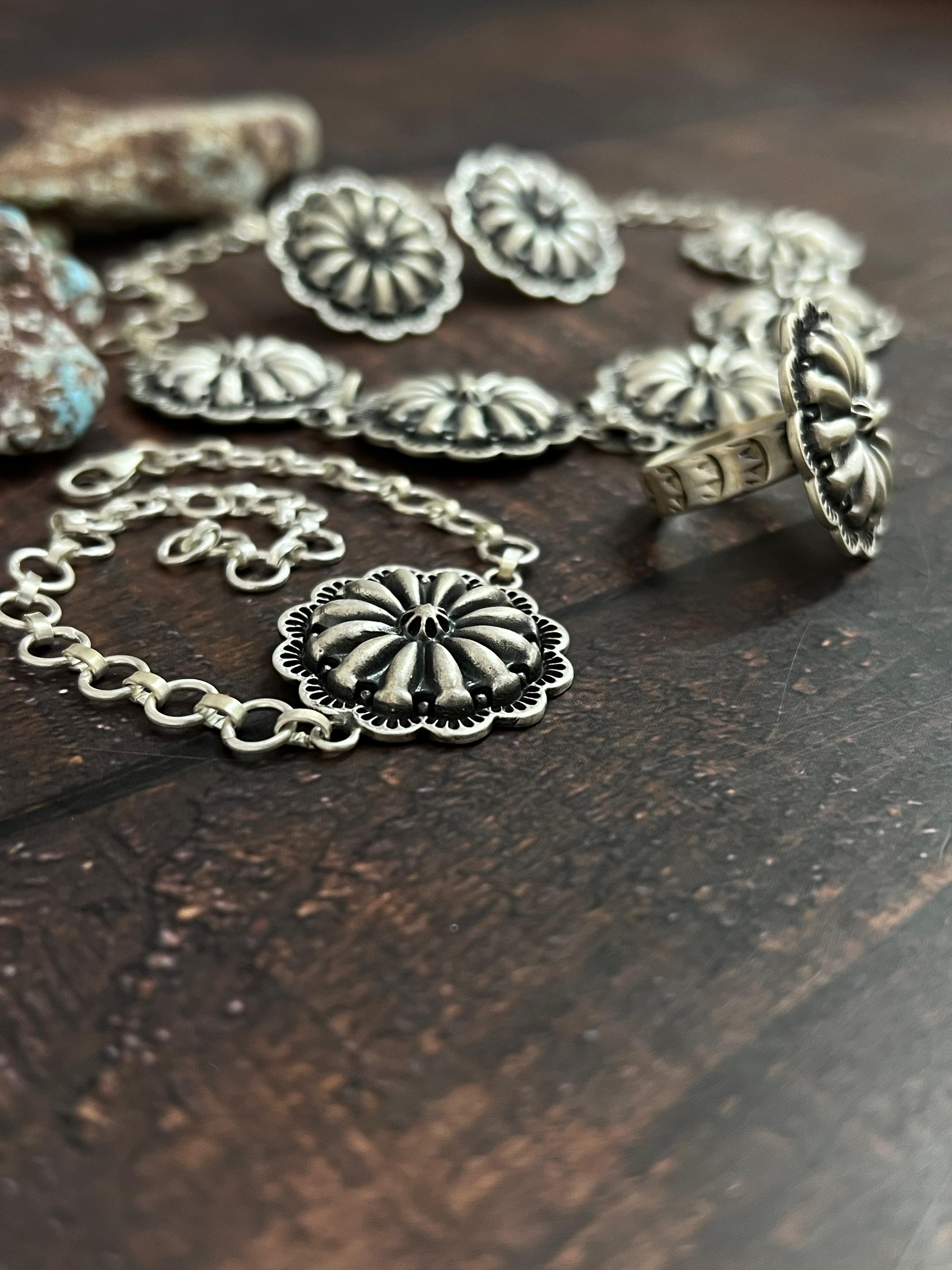 Handmade Sterling Silver Necklace Earrings Ring Bracelet Set, Signed Nizhoni