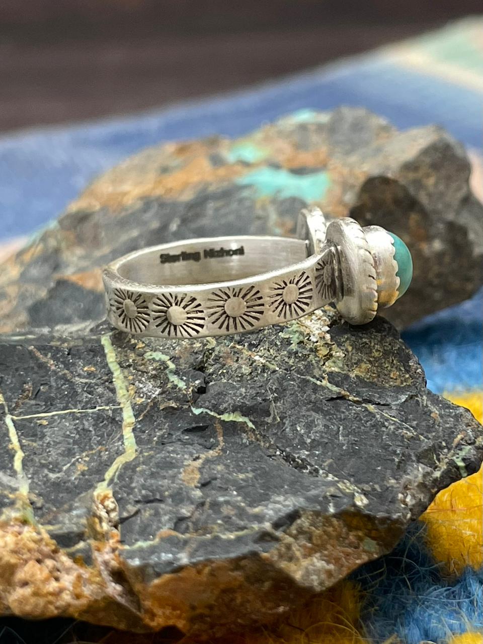 Handmade Sterling Silver Kingman Turquoise Adjustable Ring " Signed Nizhoni"