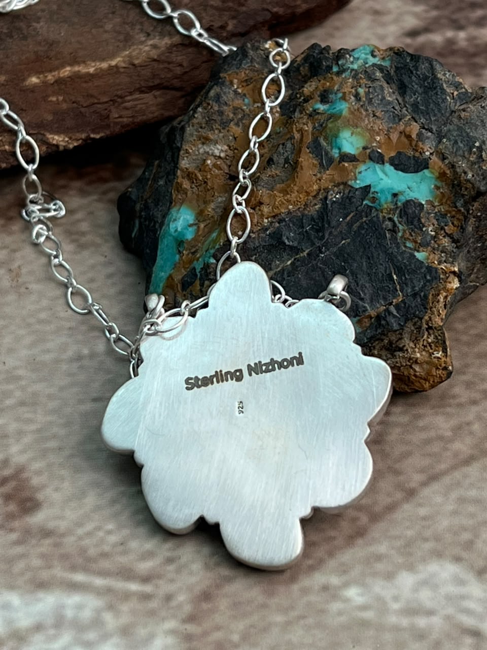 Handmade Sterling Silver Royston Turquoise Necklace Signed Nizhoni