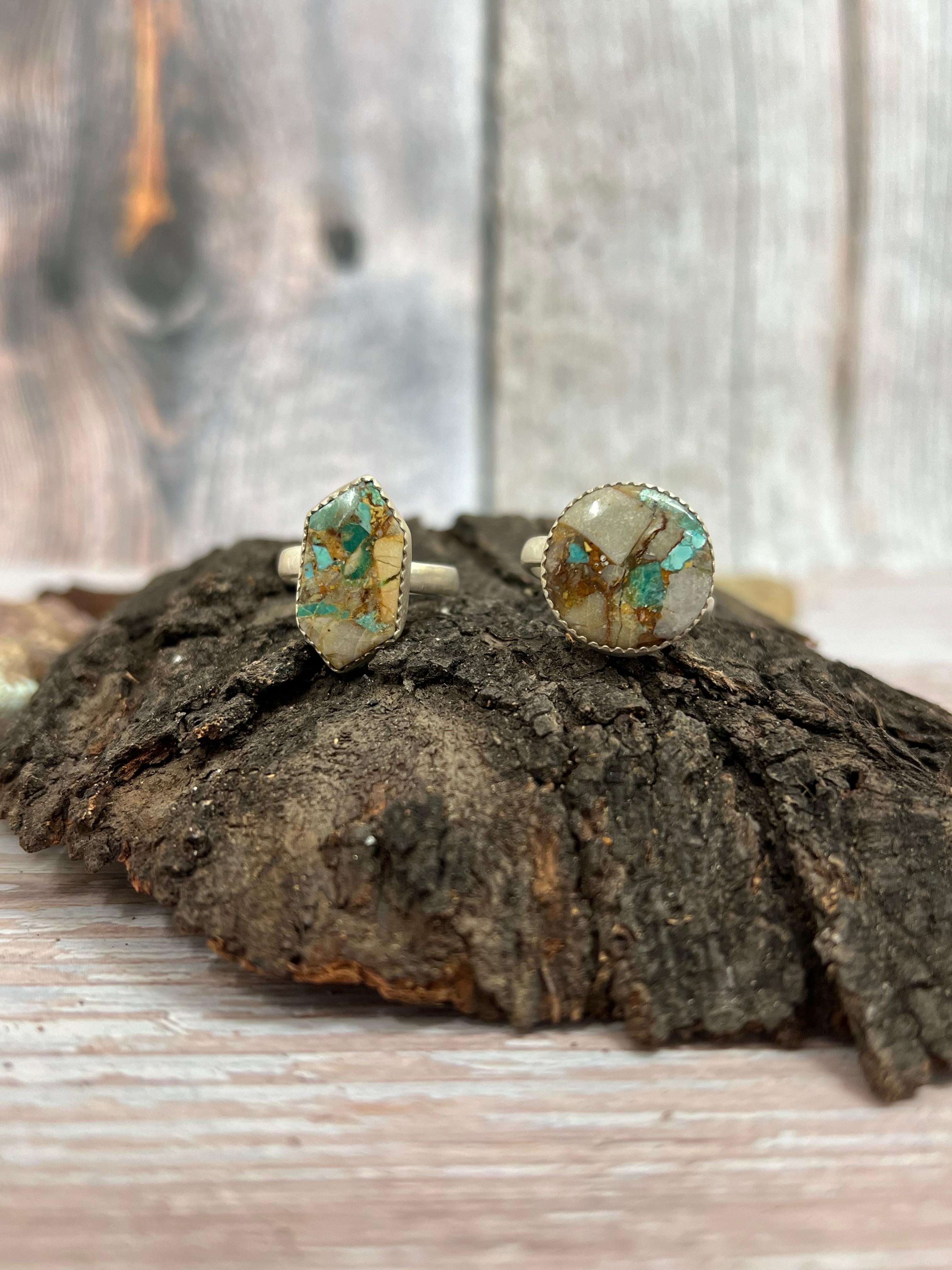 Handmade Sterling Silver Royston Turquoise Adjustable Ring with Signed Nizhoni