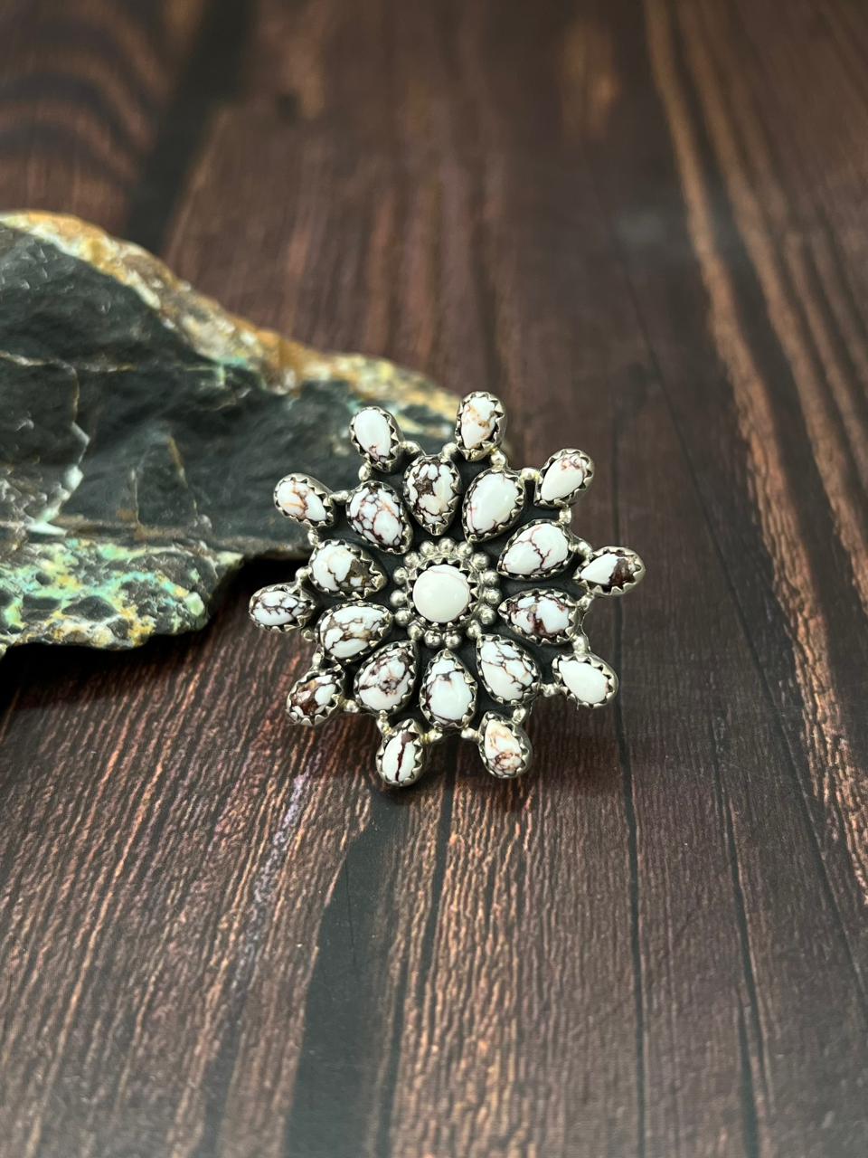 Handmade Sterling Silver Wildhorse Magnesite Adjustable Ring "Singed Nizhoni"