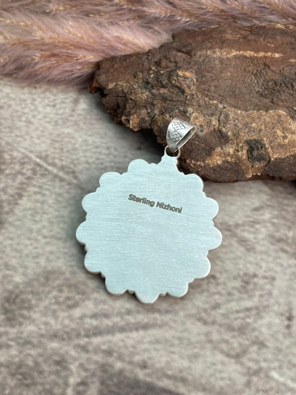 Handmade Sterling Silver Kingman Turquoise with White Buffalo Pendant Signed Nizhoni
