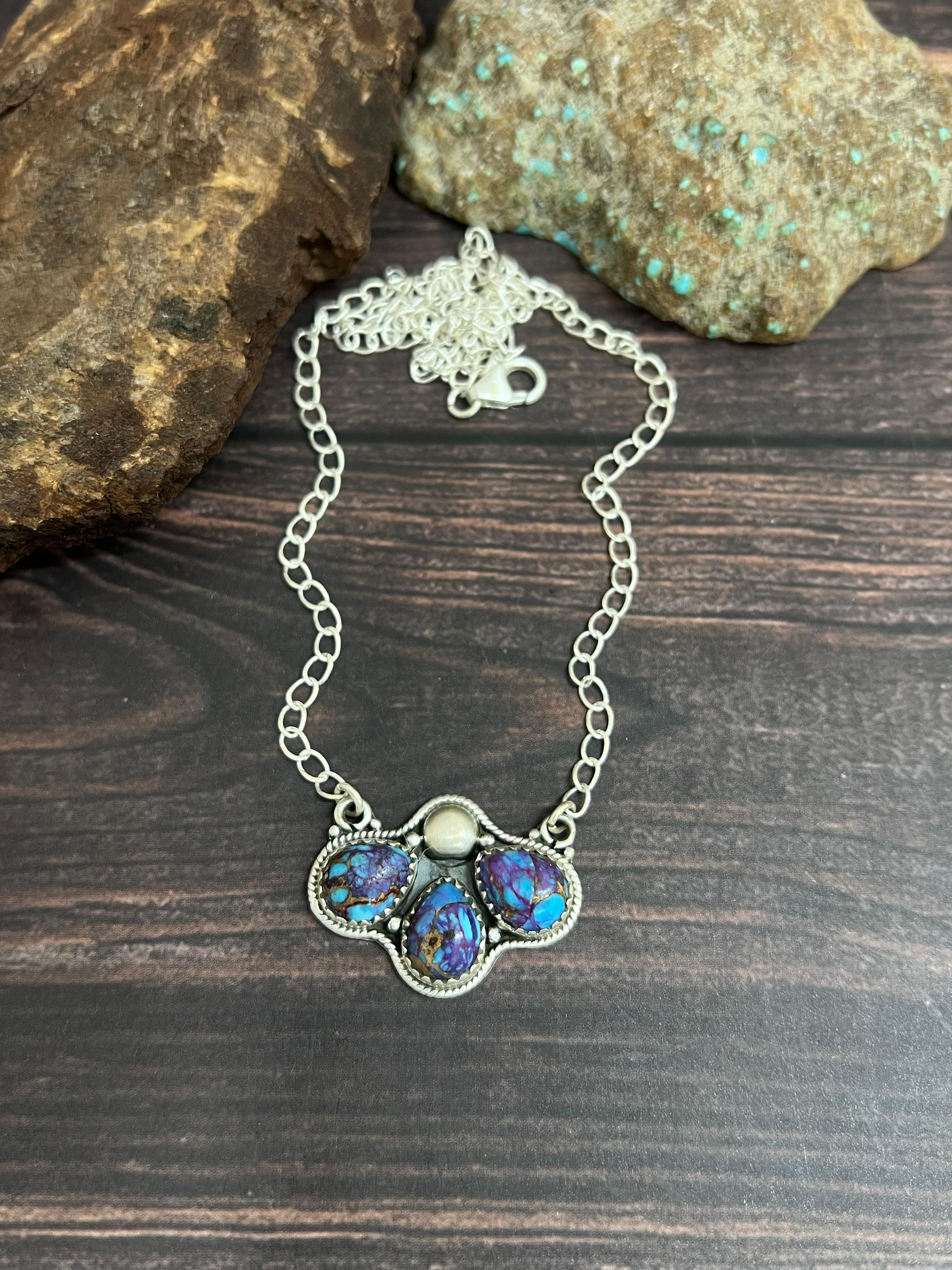 Handmade Sterling Silver Purple Dream Mojave Necklace with Signed Nizhoni