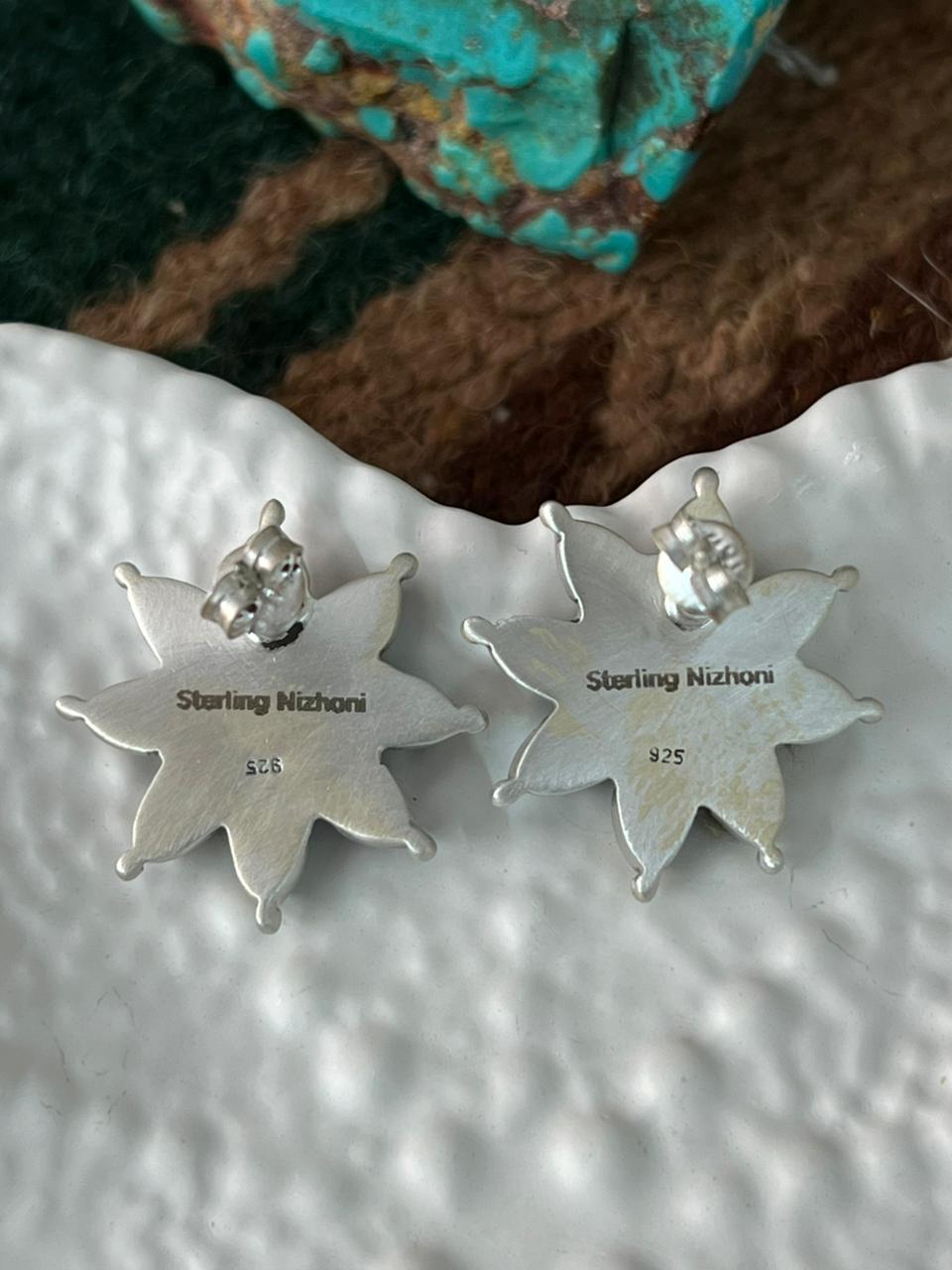 Handmade Sterling Silver Cotton Candy Post Studs Earrings "Signed Nizhoni"