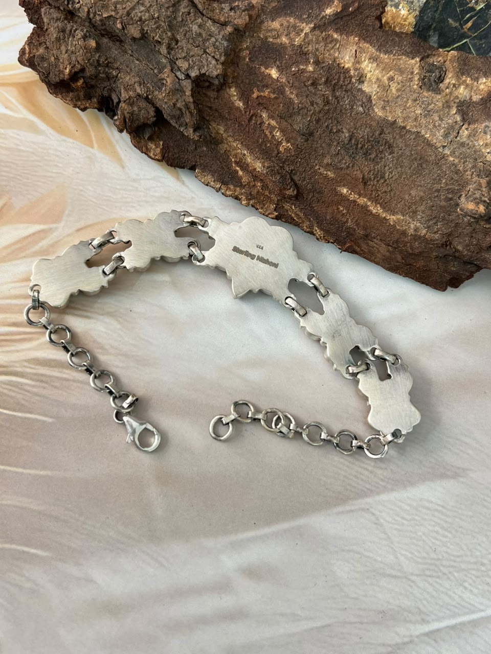 Handmade Sterling Silver Orange Mojave Chain Bracelet Signed Nizhoni