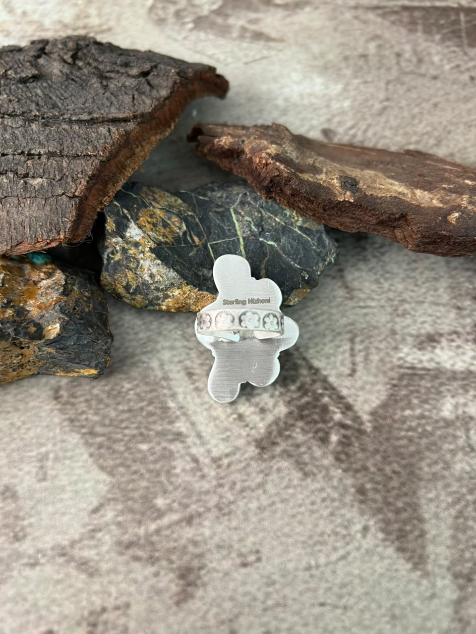 Handmade Sterling Silver Ithaca Peak Turquoise Adjustable Ring Signed Nizhoni