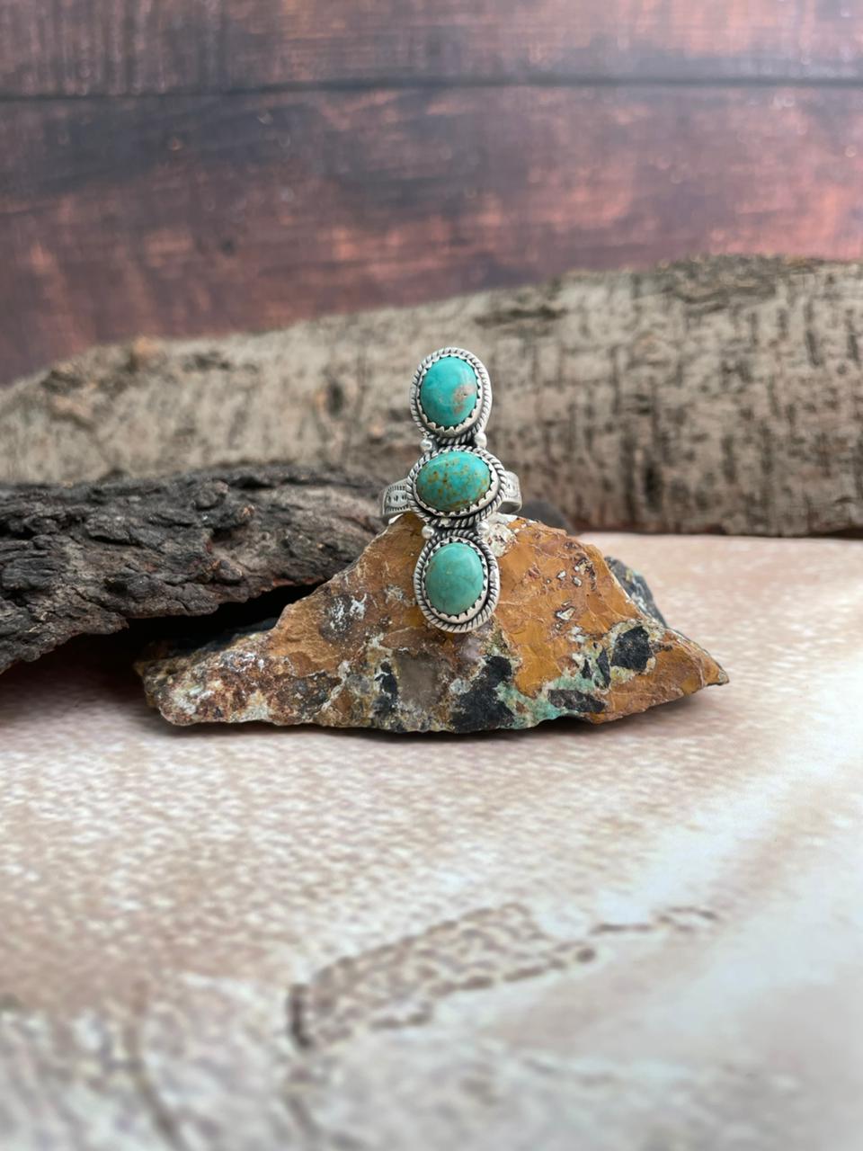 Handmade Sterling Silver Kingman Turquoise Adjustable Ring "Signed Nizhoni"