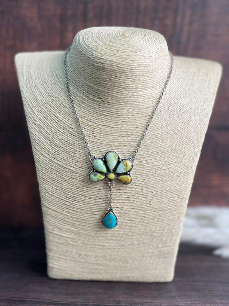 Handmade Sterling Silver Santa Maria Turquoise with Palomino Turquoise Necklace "Signed Nizhoni"