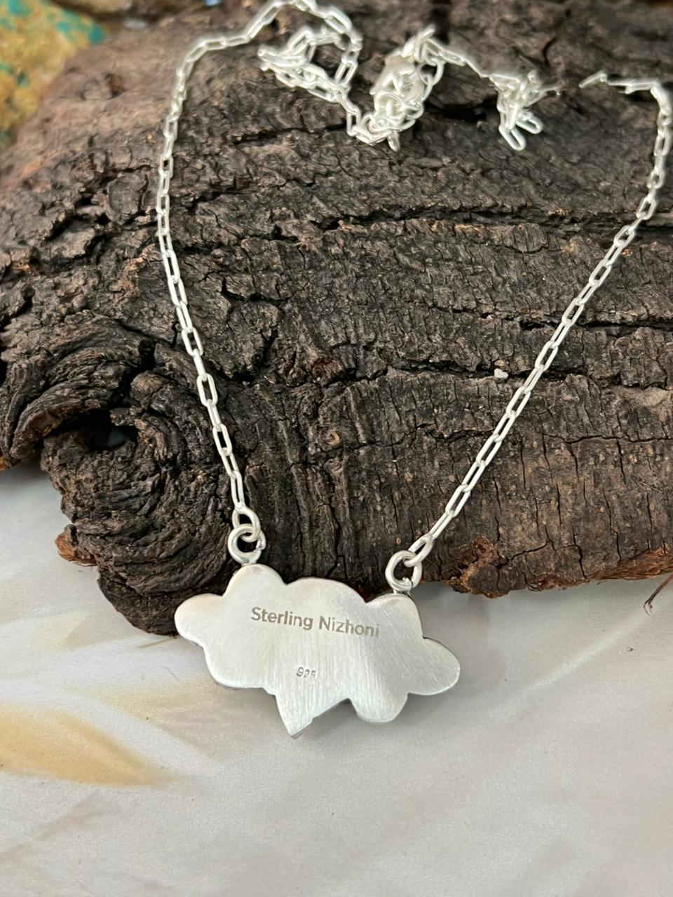 Handmade Sterling Silver Kingman with Orange Mojave Necklace "Signed Nizhoni"