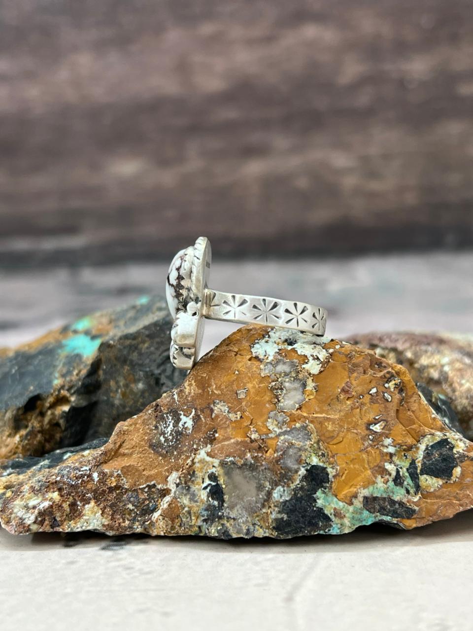 Handmade Sterling Silver Wildhorse Magnesite Adjustable Ring "Signed Nizhoni"