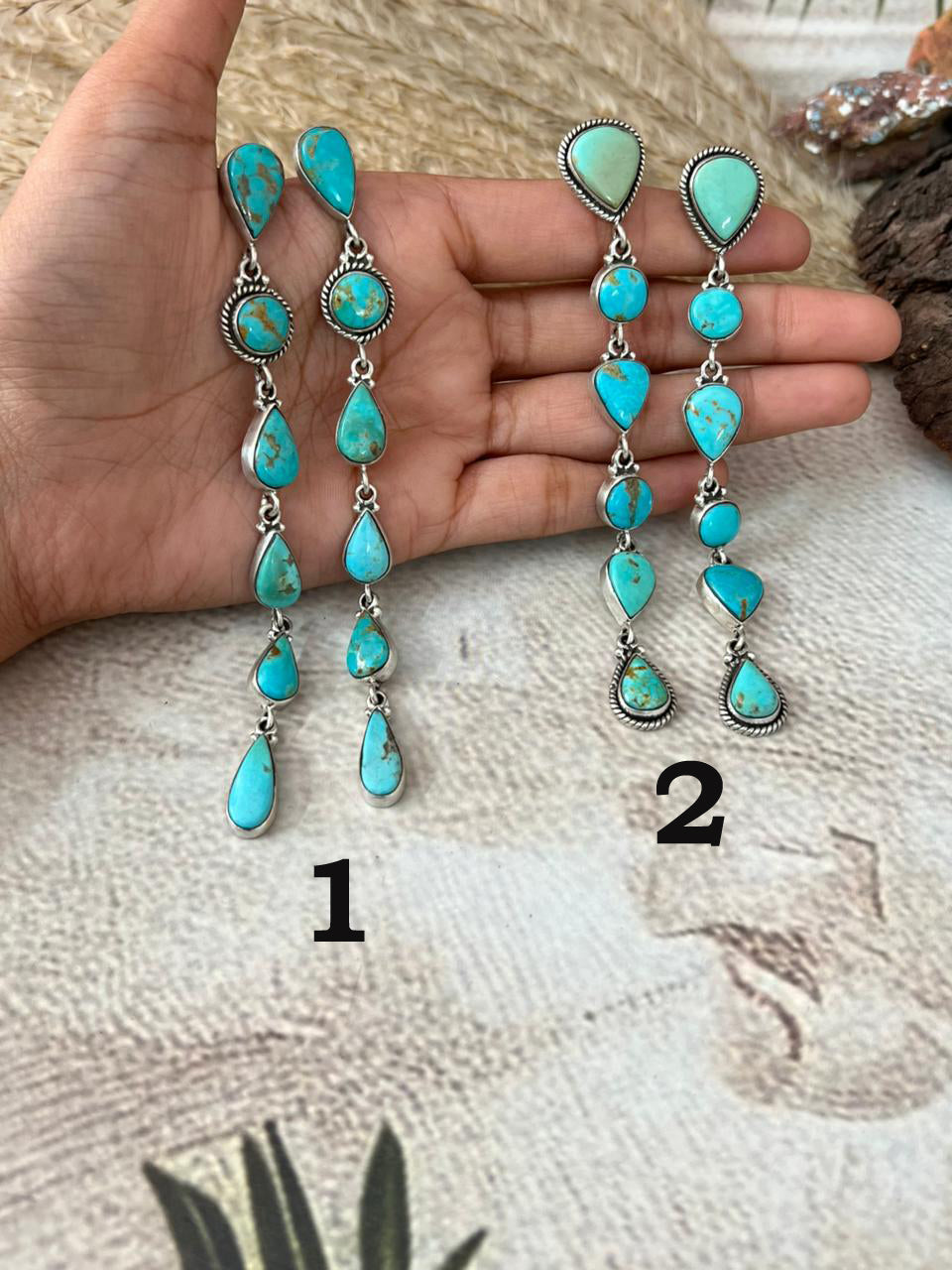 Handmade Sterling Silver Santa Maria Turquoise Post Dangle Earrings "Signed Nizhoni"