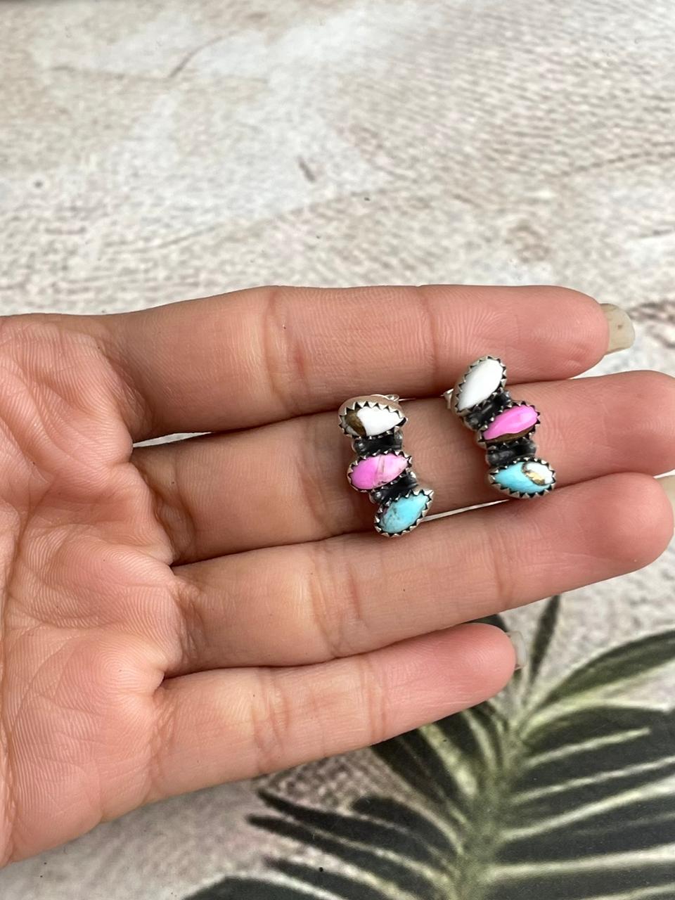 Handmade Sterling Silver Cotton Candy Post Studs Earrings "Signed Nizhoni"
