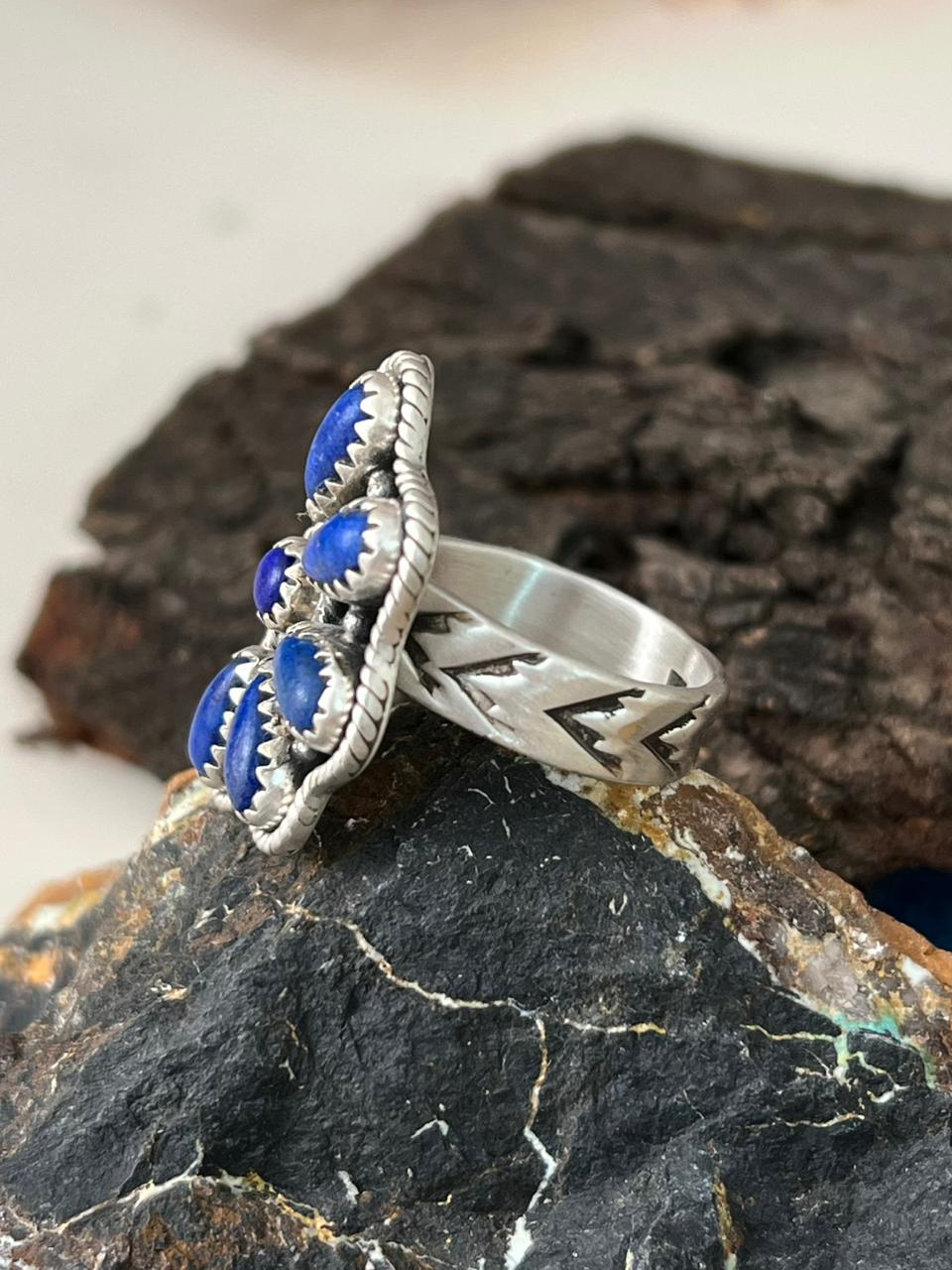 Handmade Sterling Silver Lapis Adjustable Ring "Signed Nizhoni"