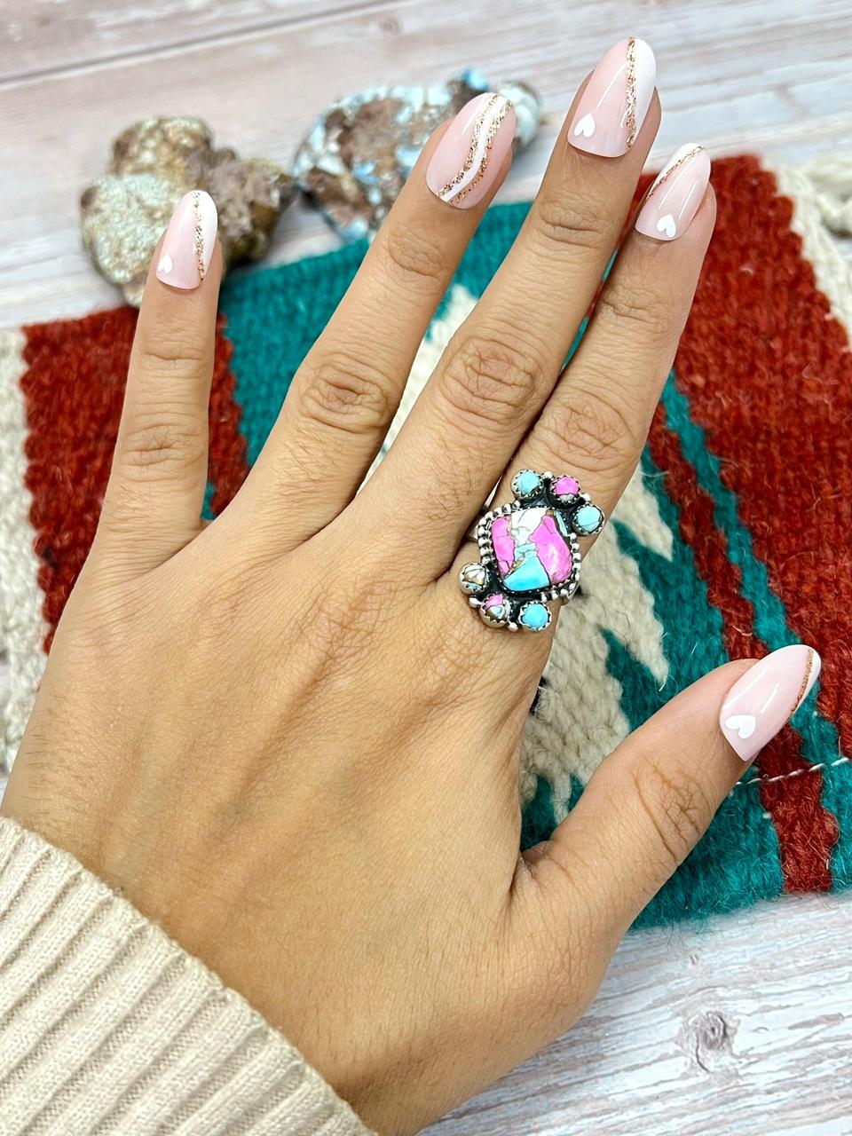 Handmade Sterling Silver Cotton Candy Adjustable Ring "Signed Nizhoni" (3)