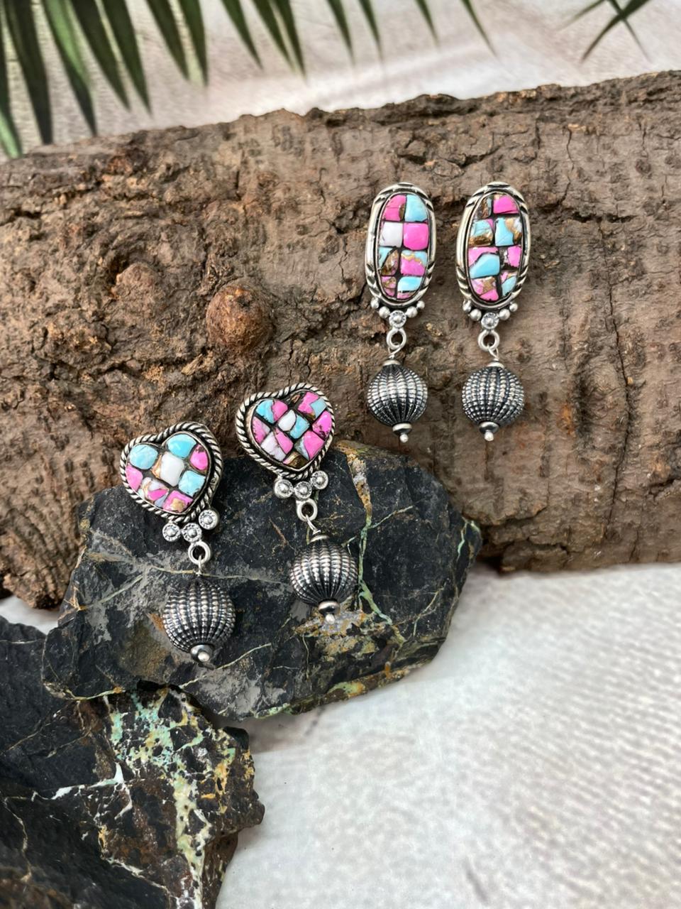 Handmade Sterling Silver Cotton Candy Post Dangle Earrings "Signed Nizhoni"