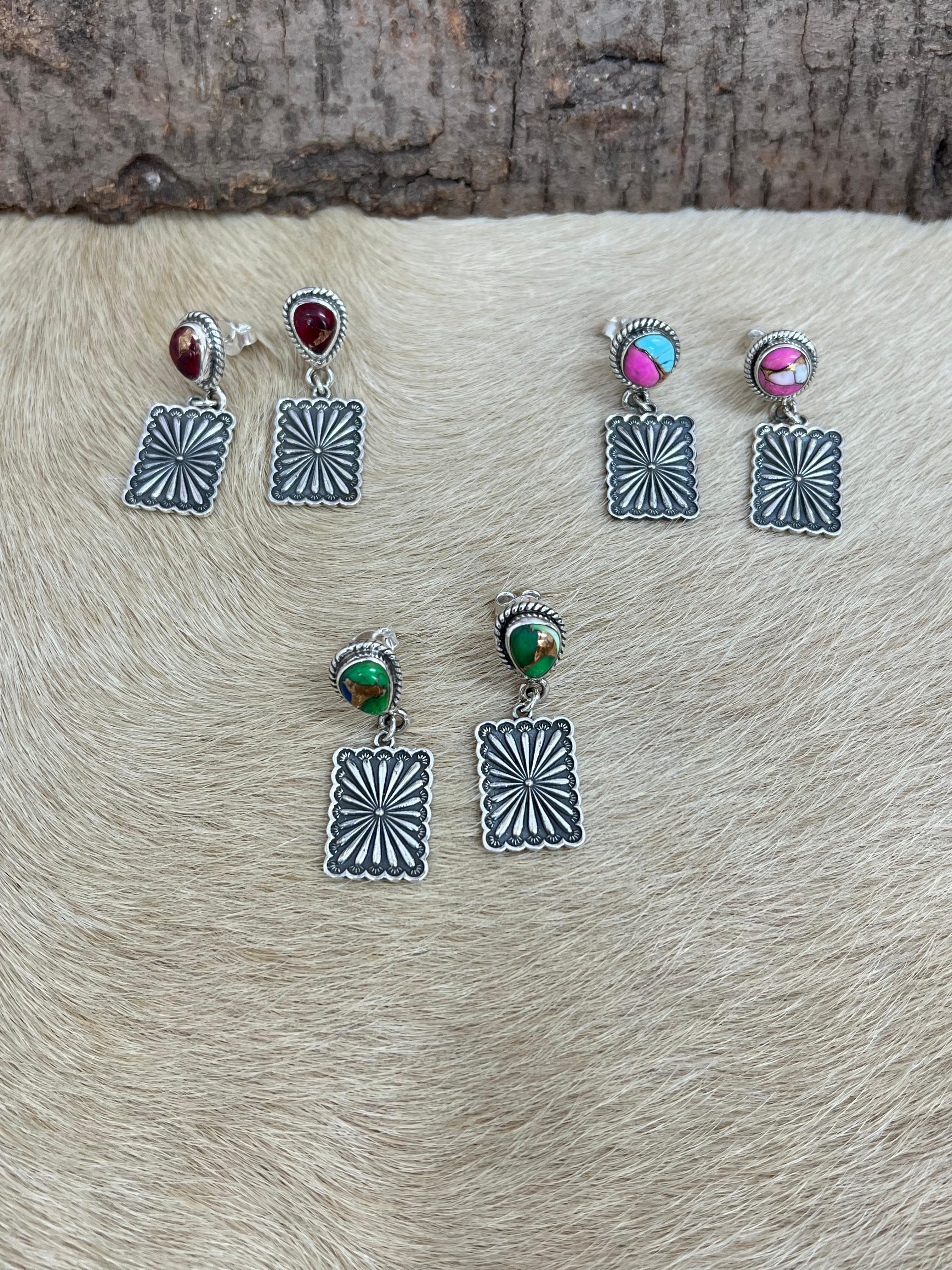 Handmade Sterling Silver Peacock Dahlia, Cotton Candy, Dahlia Rose Dangle Earrings, Signed Nizhoni (3)