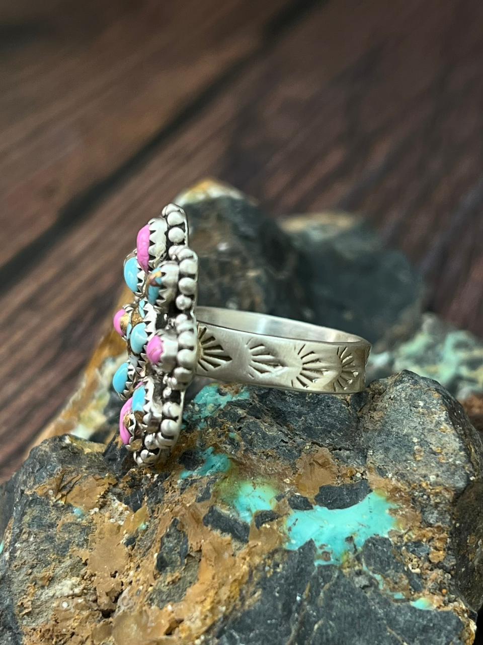 Handmade Sterling Silver Cotton Candy Adjustable Ring "Singed Nizhoni"