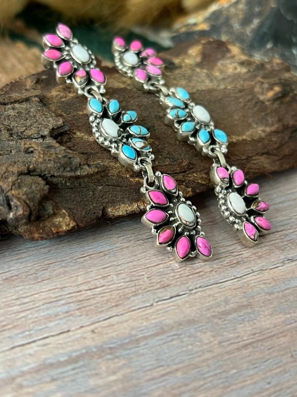 Handmade Sterling Silver Cotton Candy Post Dangle Earrings "Signed Nizhoni"