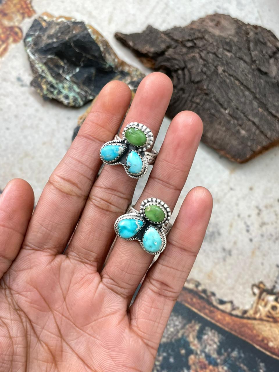 Handmade Sterling Silver Sonoran with White Turquoise Adjustable Ring "Signed Nizhoni"