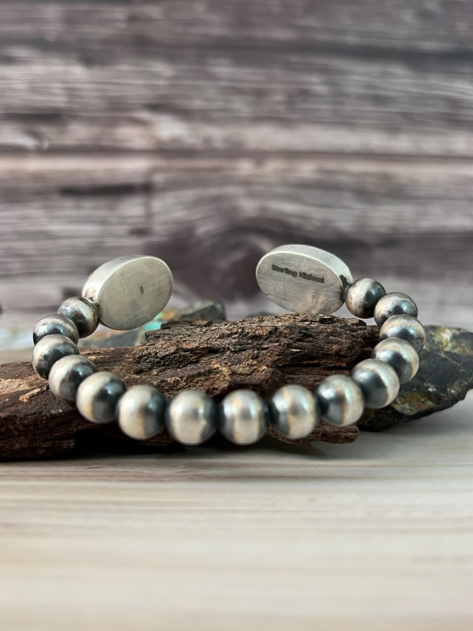 Handmade Sterling Silver Sierra Nevada Cuff Beaded Bracelet Signed Nizhoni