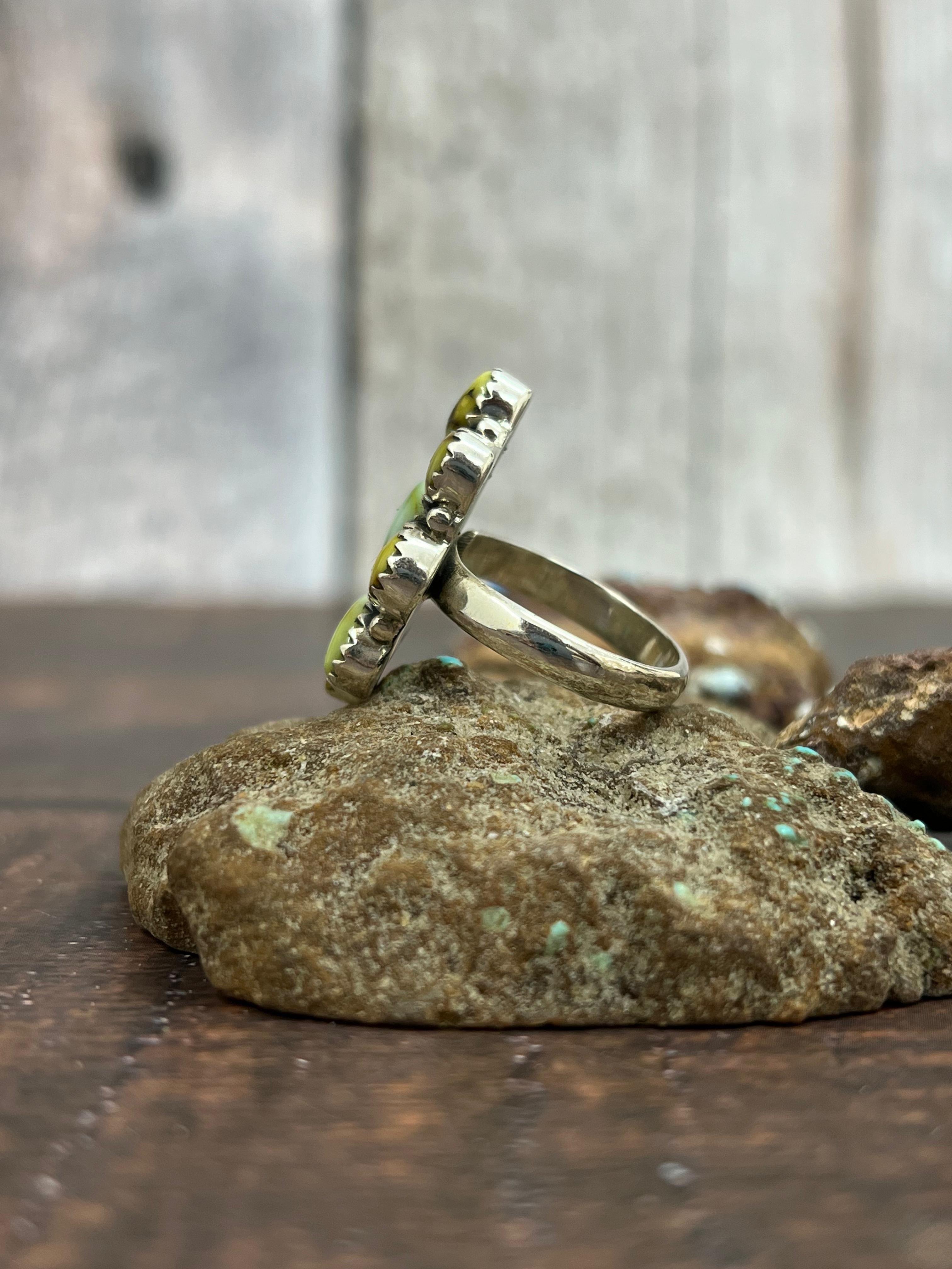 Handmade Sterling Silver Palomino Turquoise Adjustable Ring with Signed Nizhoni