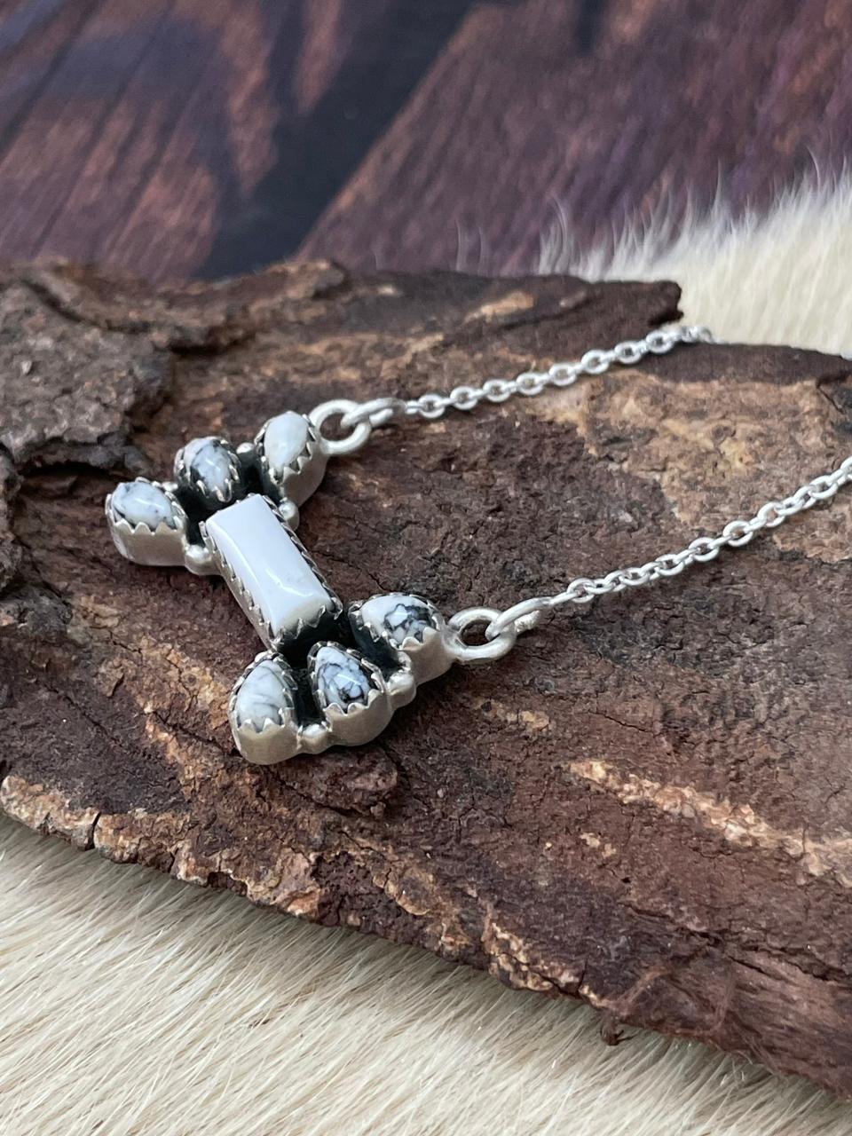 Handmade Sterling Silver White Buffalo Necklace "Signed Nizhoni"