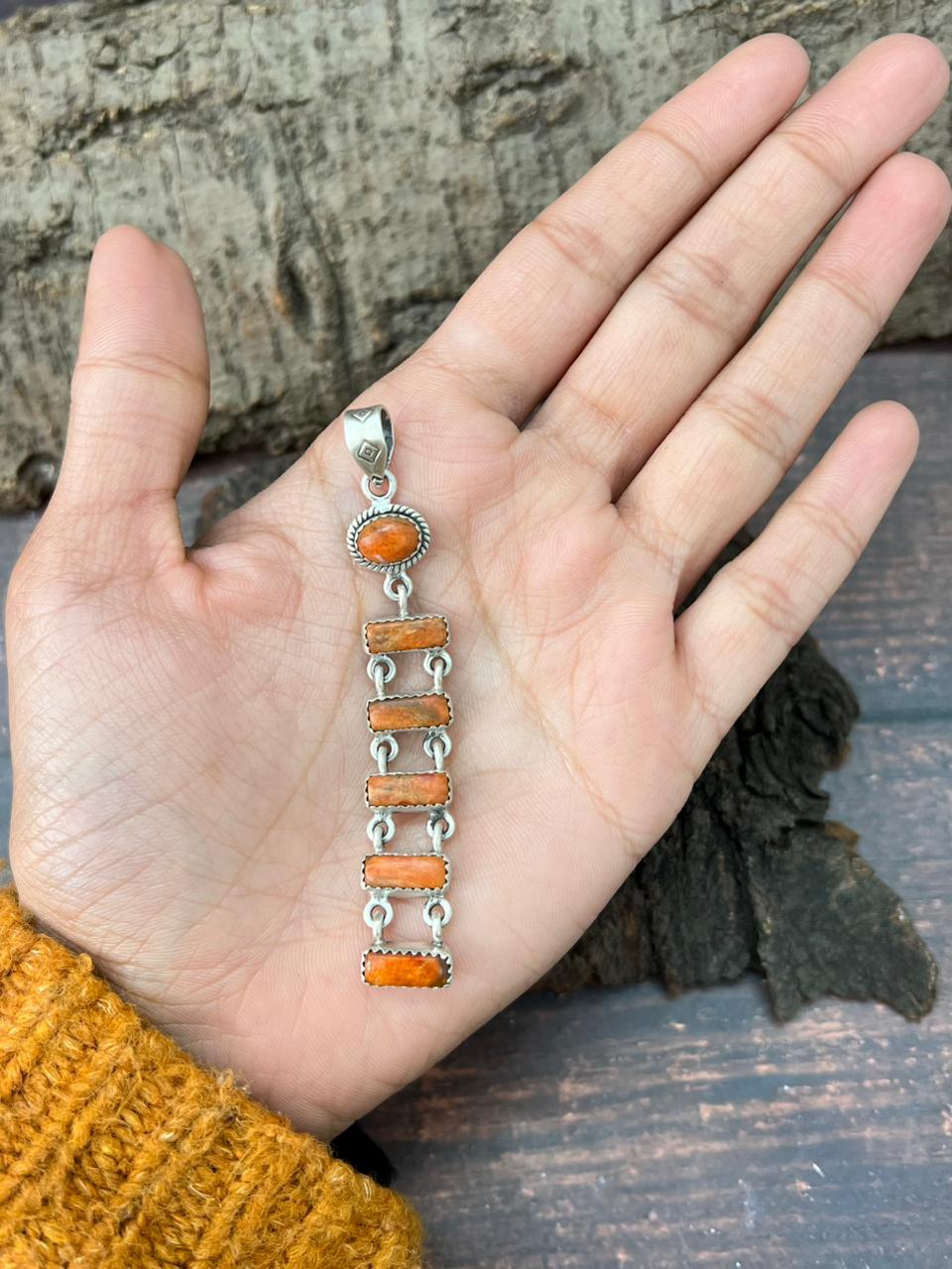 Handmade Sterling Silver Orange Mojave Pendant "Signed Nizhoni"