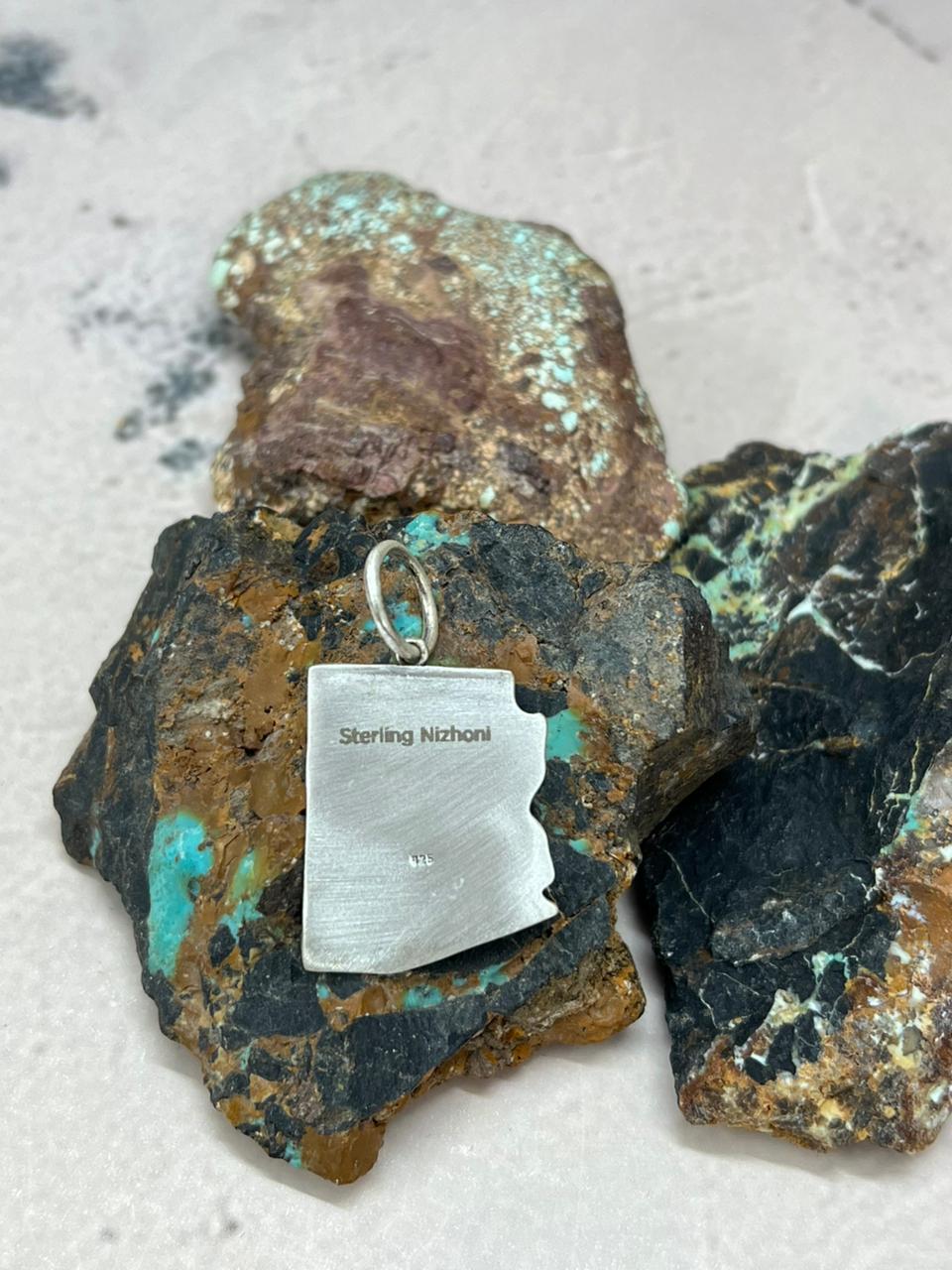 Handmade Sterling Silver Kingman Turquoise Arizona Pendant "Signed Nizhoni"