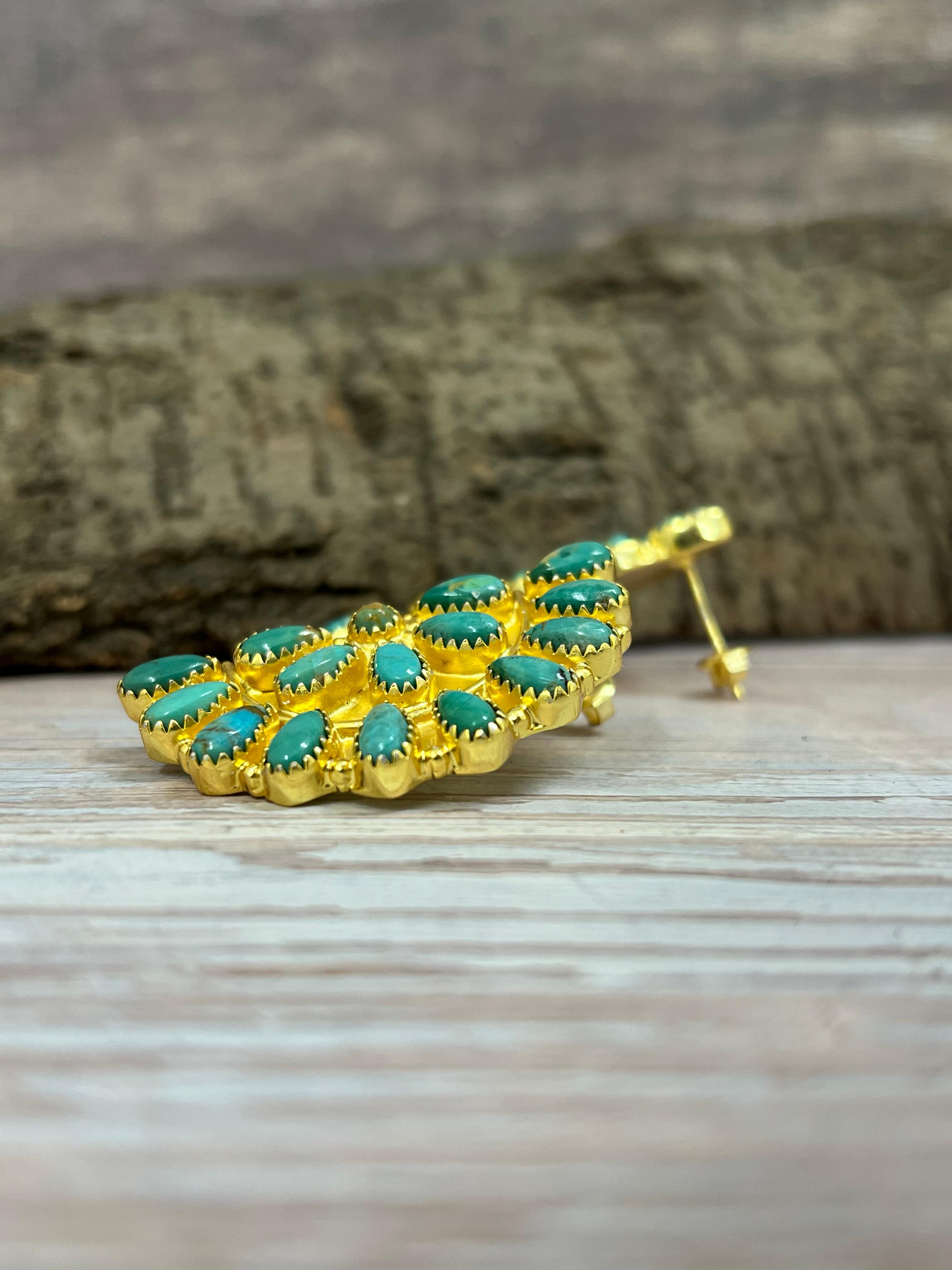 “The Golden Collection” Handmade Sterling Silver Kingman Turquoise Post Crescent Earrings Signed Nizhoni