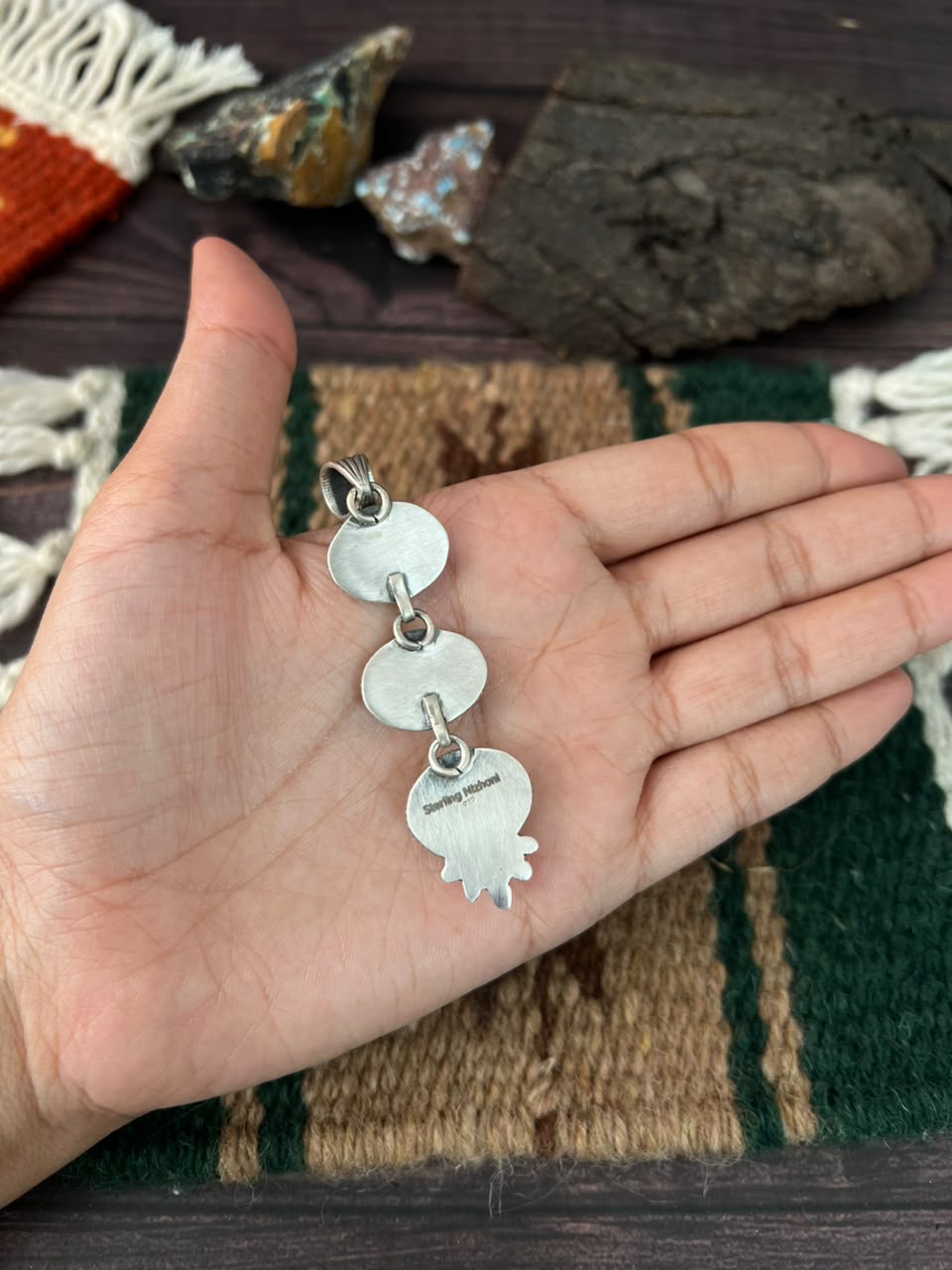 Handmade Sterling Silver Blackjack Turquoise Collection: Pendant Signed Nizhoni