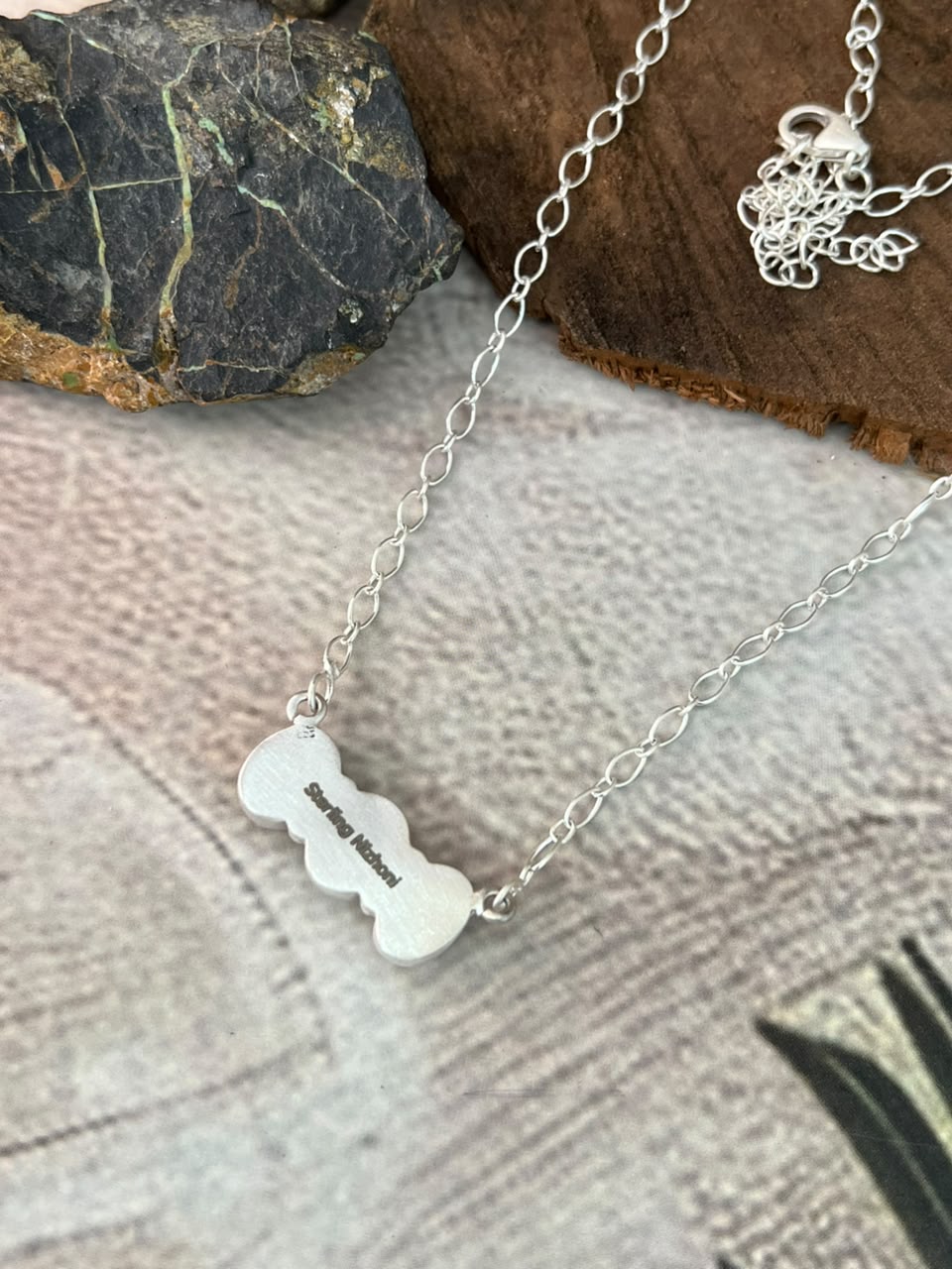Handmade Sterling Silver Gem Silica Necklace Signed Nizhoni