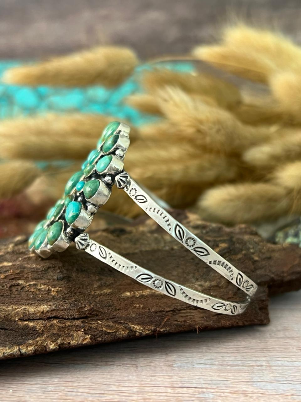 Handmade Sterling Silver Kingman Turquoise Cuff Bracelet "Signed Nizhoni"