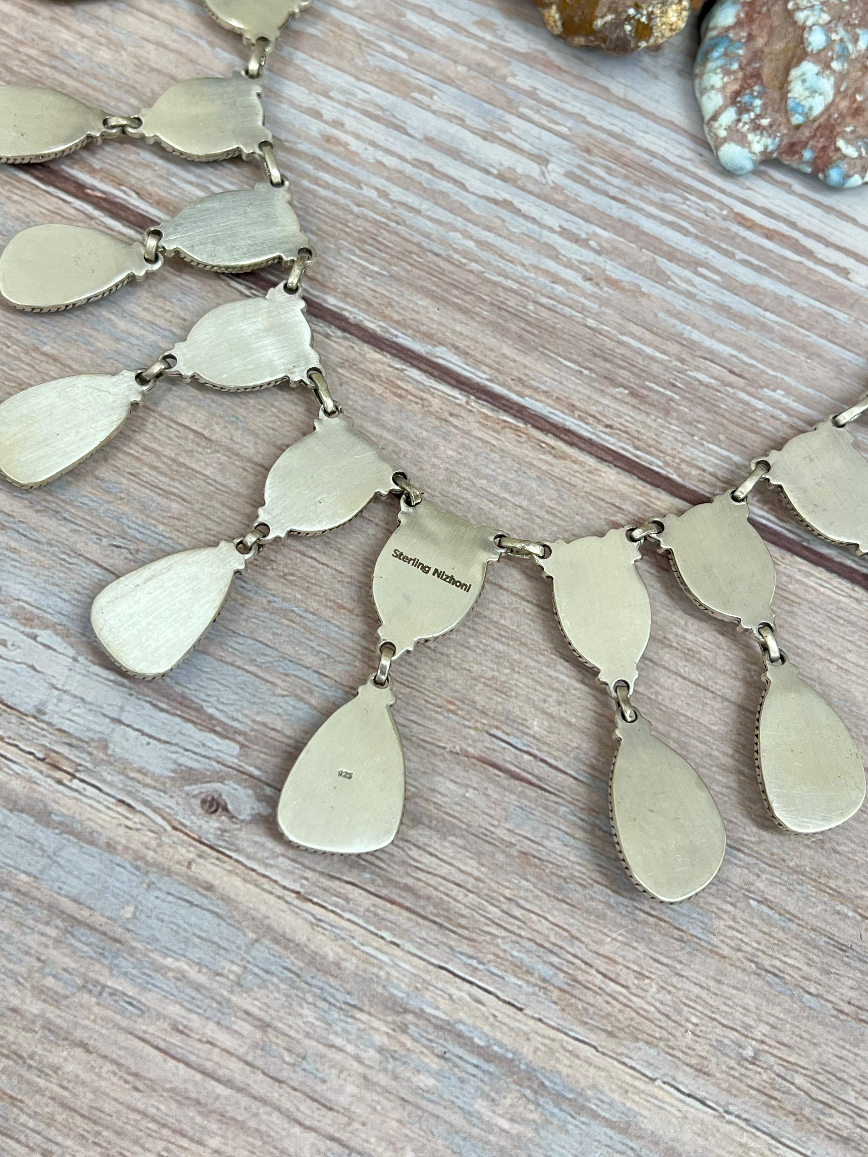 Handmade Sterling Silver Golden Hills Turquoise Necklace with Signed Nizhoni