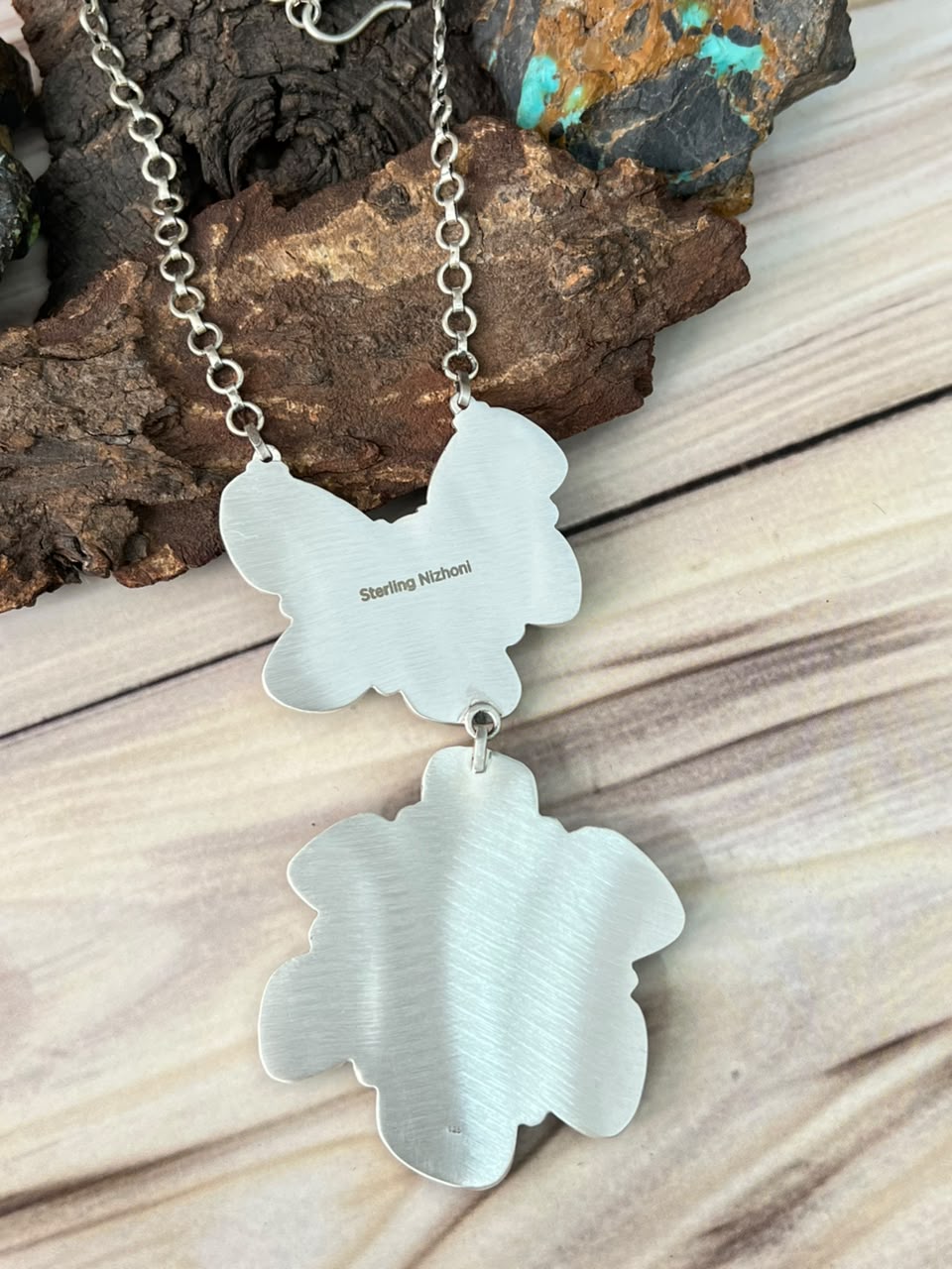 Handmade Sterling Silver Gem Silica Collection: Necklace Signed Nizhoni