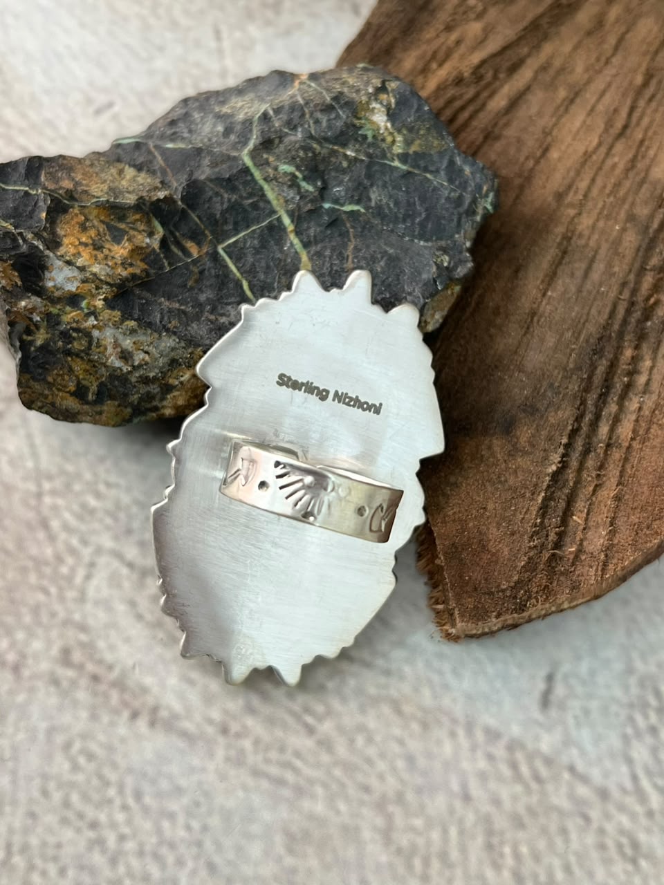 Handmade Sterling Silver Kingman Turquoise Adjustable Ring Signed Nizhoni