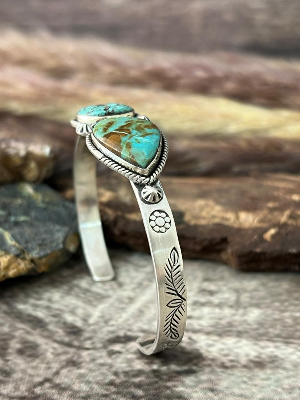 Handmade Sterling Silver Number 8 Turquoise Bracelet "Signed Nizhoni"