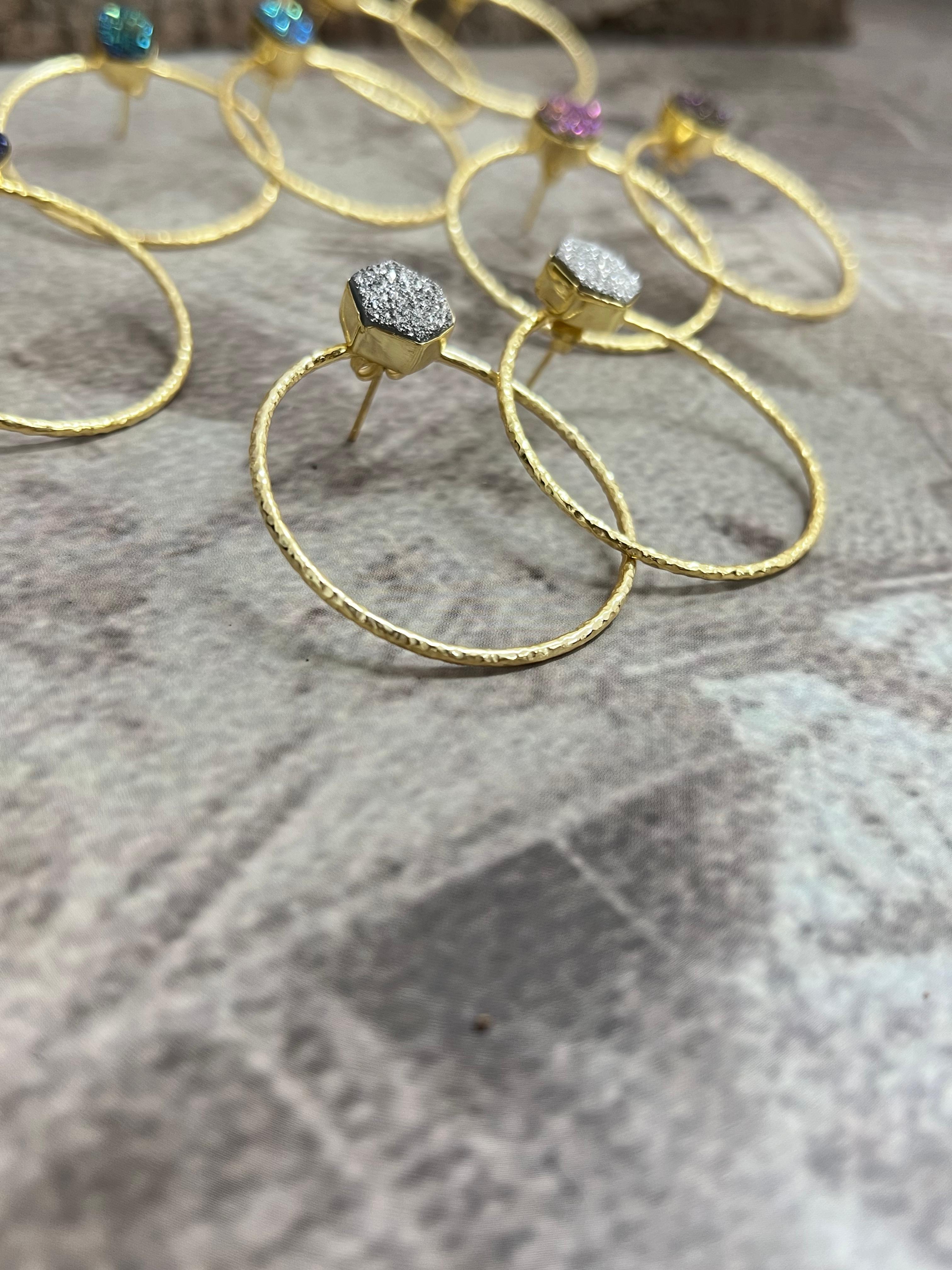 “The Boho Collection” Handmade Natural Druzy Hoop Earrings 5 Styles