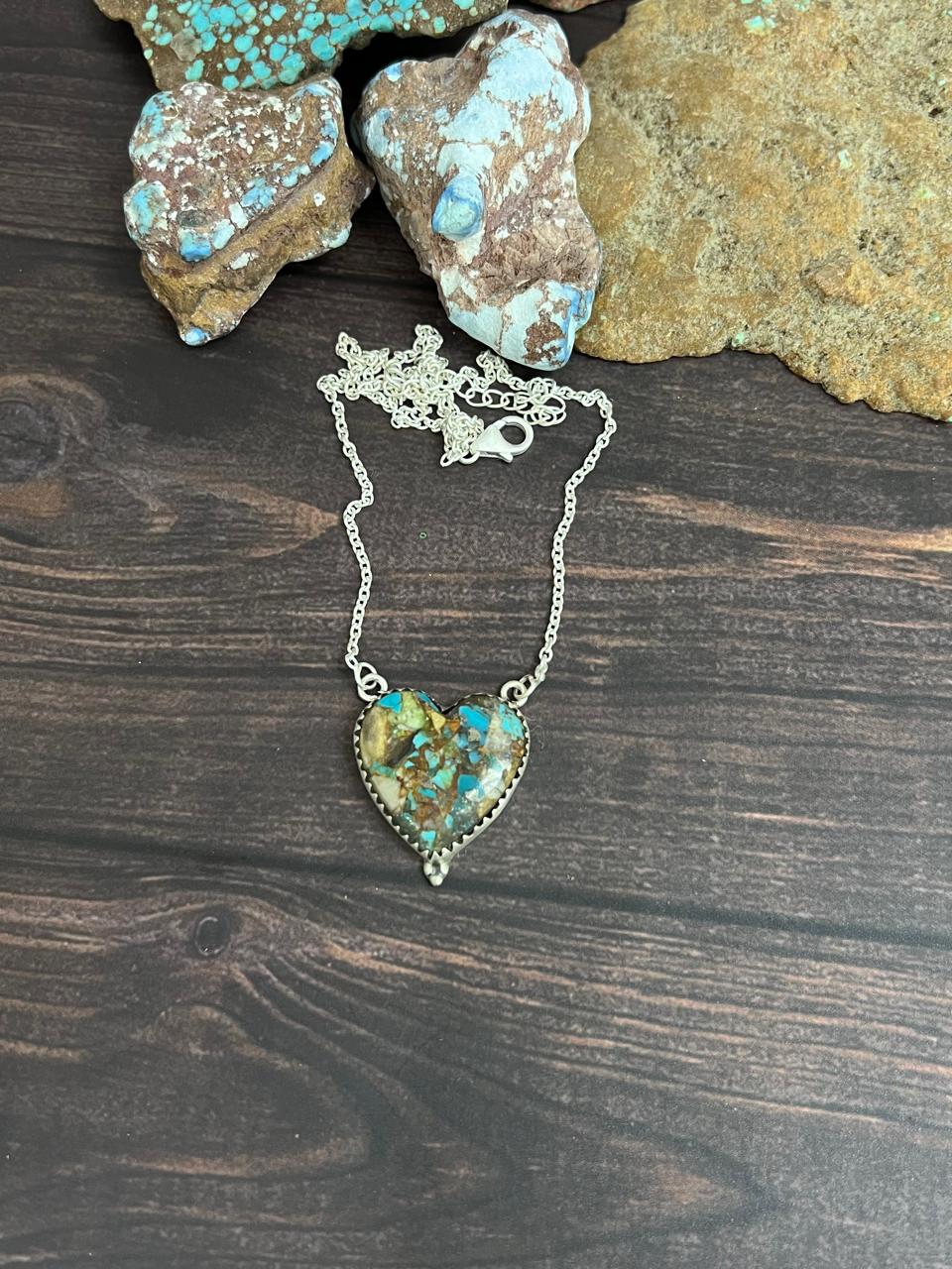 Handmade Sterling Silver Royston Turquoise Necklace with Signed Nizhoni