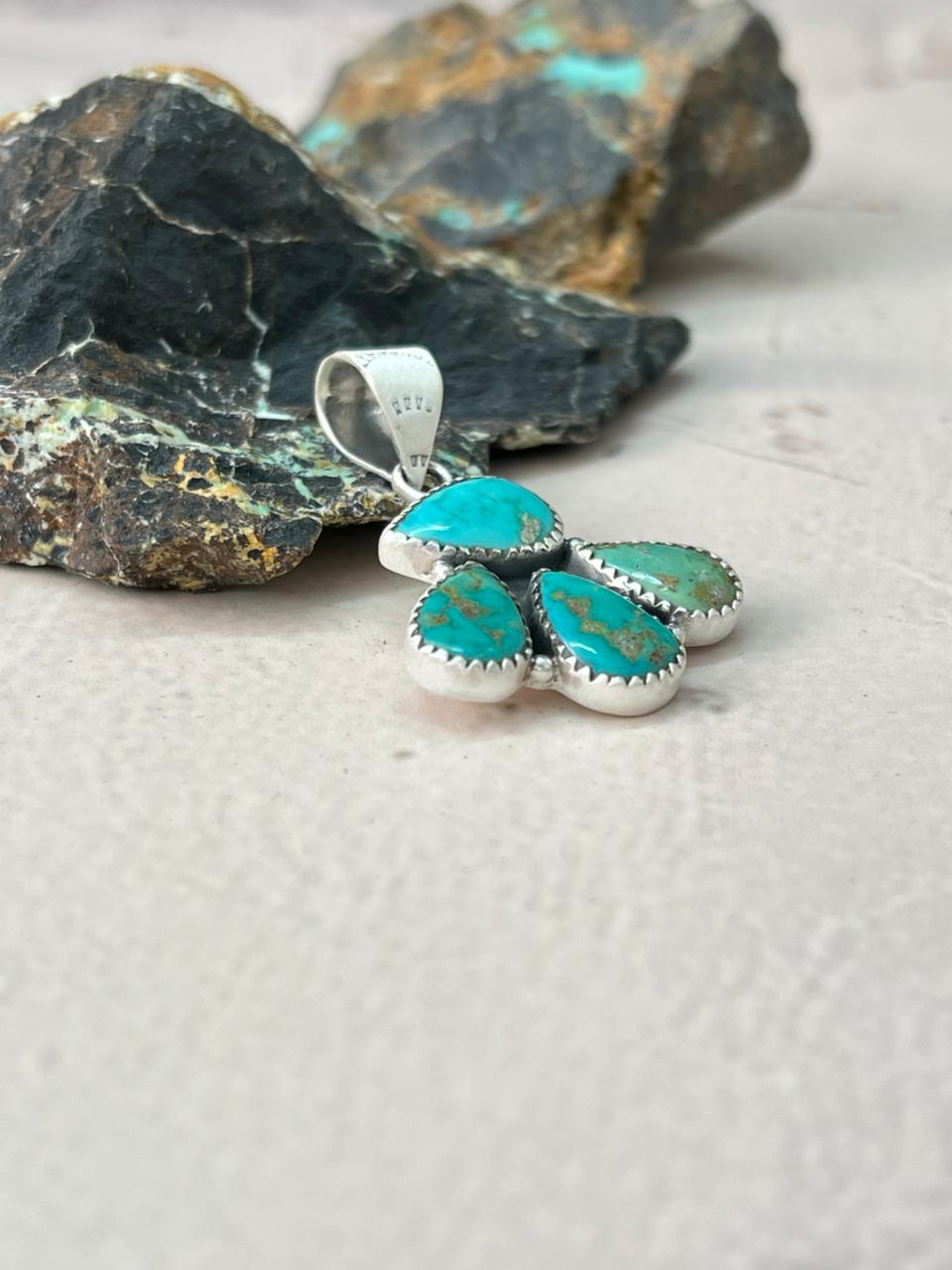 Handmade Sterling Silver Kingman Turquoise Pendant "Signed Nizhoni"