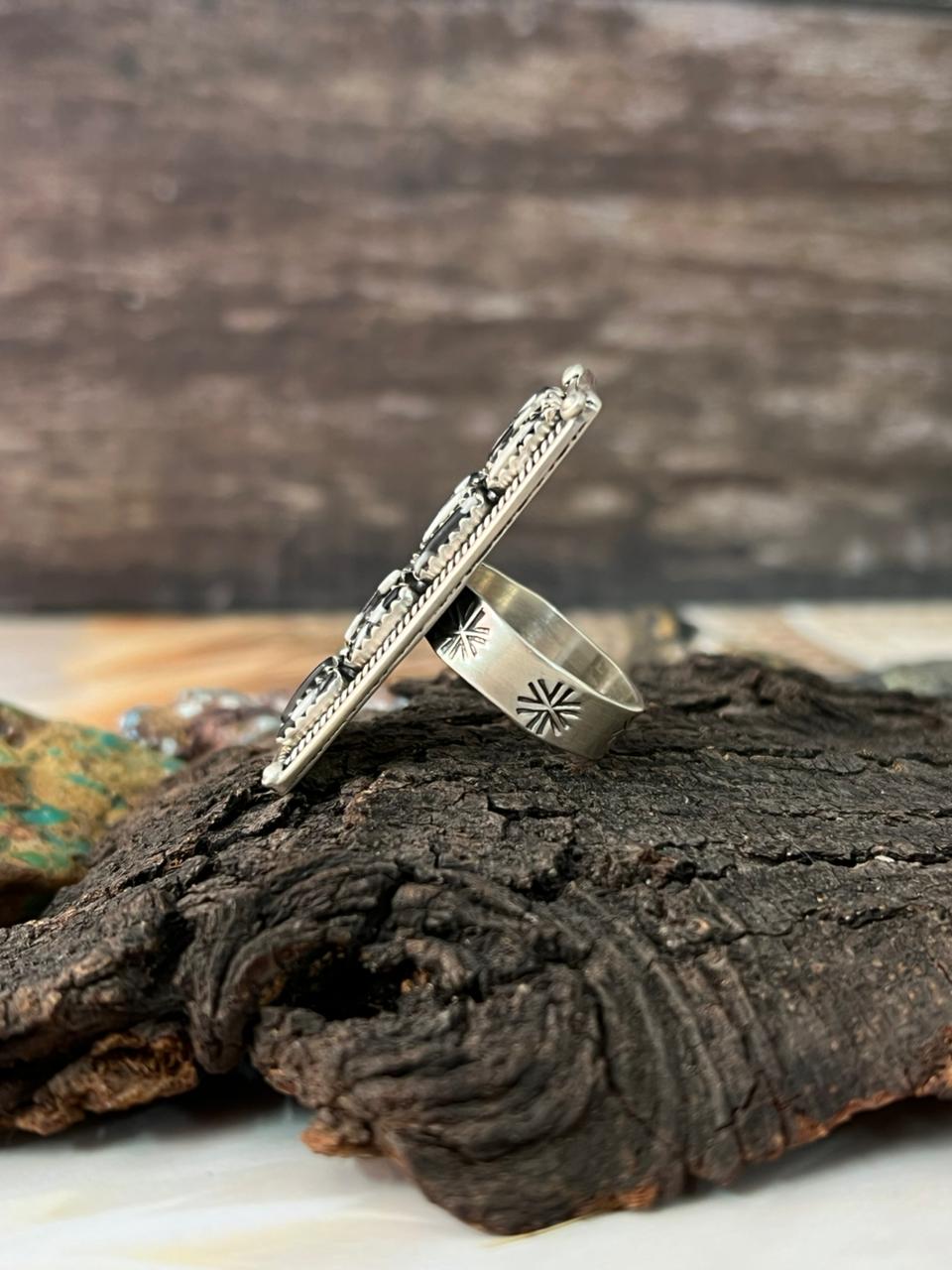 Handmade Sterling Silver White Buffalo Adjustable Ring "Signed Nizhoni"
