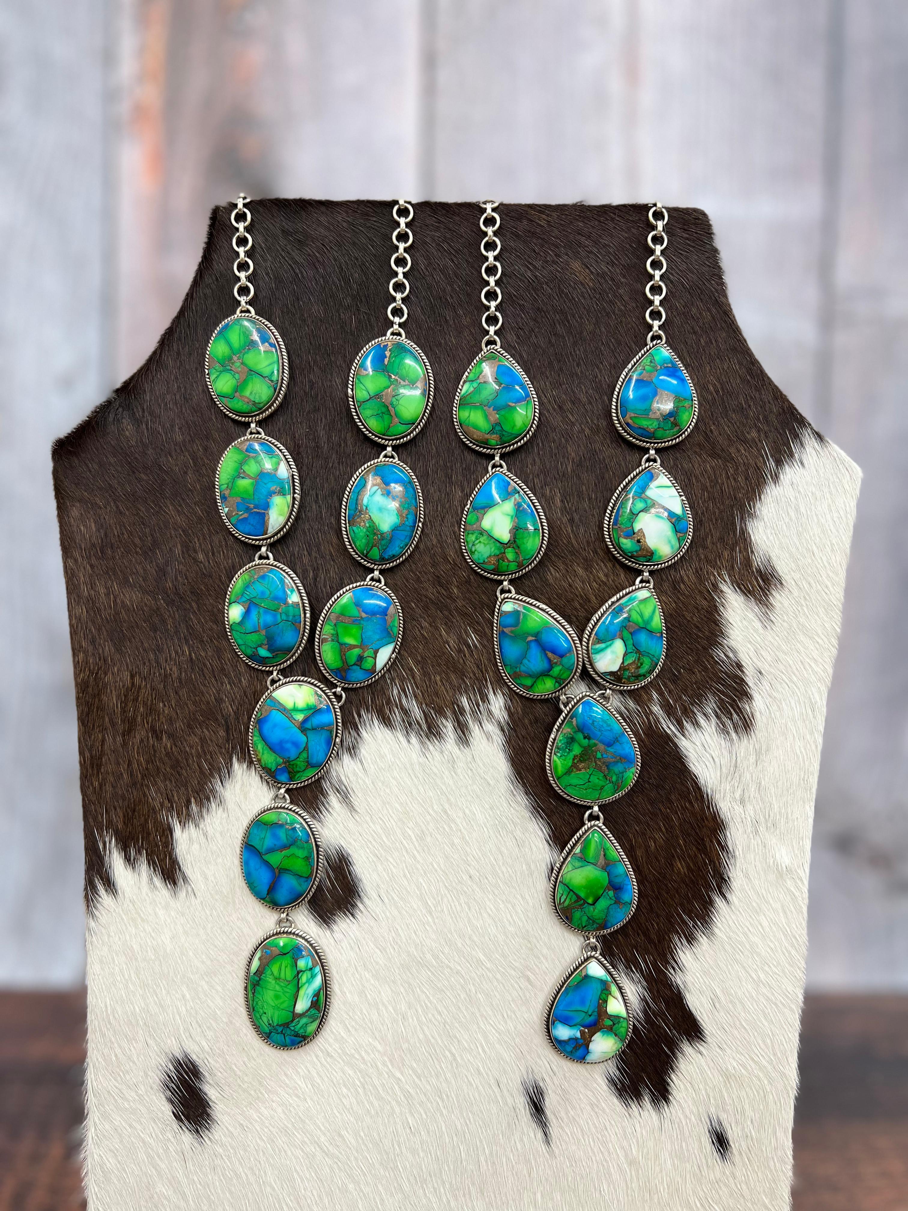 Handmade Sterling Silver Peacock Dahlia Necklace with Signed Nizhoni