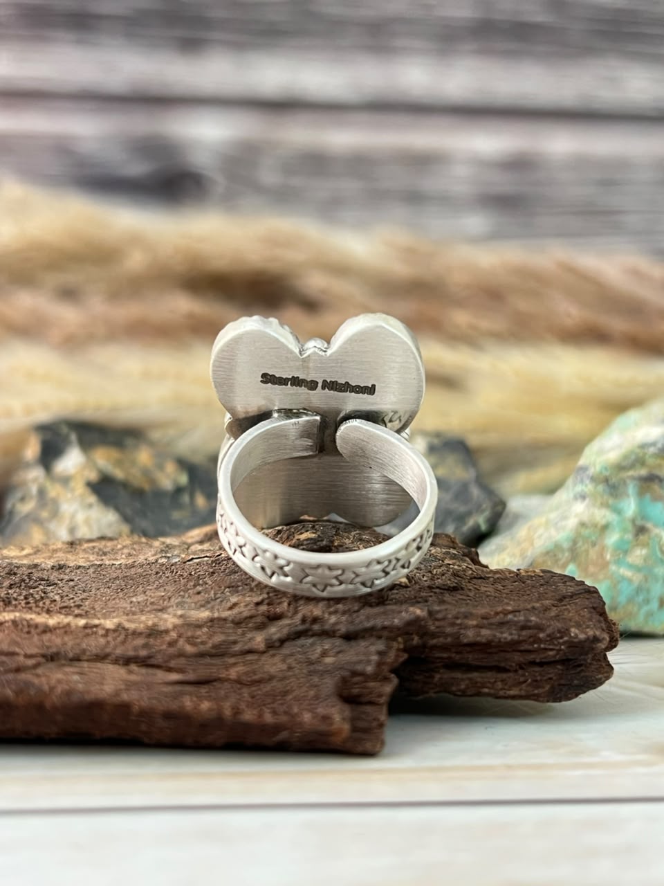 Handmade Sterling Silver Carico Lake Turquoise Adjustable Ring Signed Nizhoni