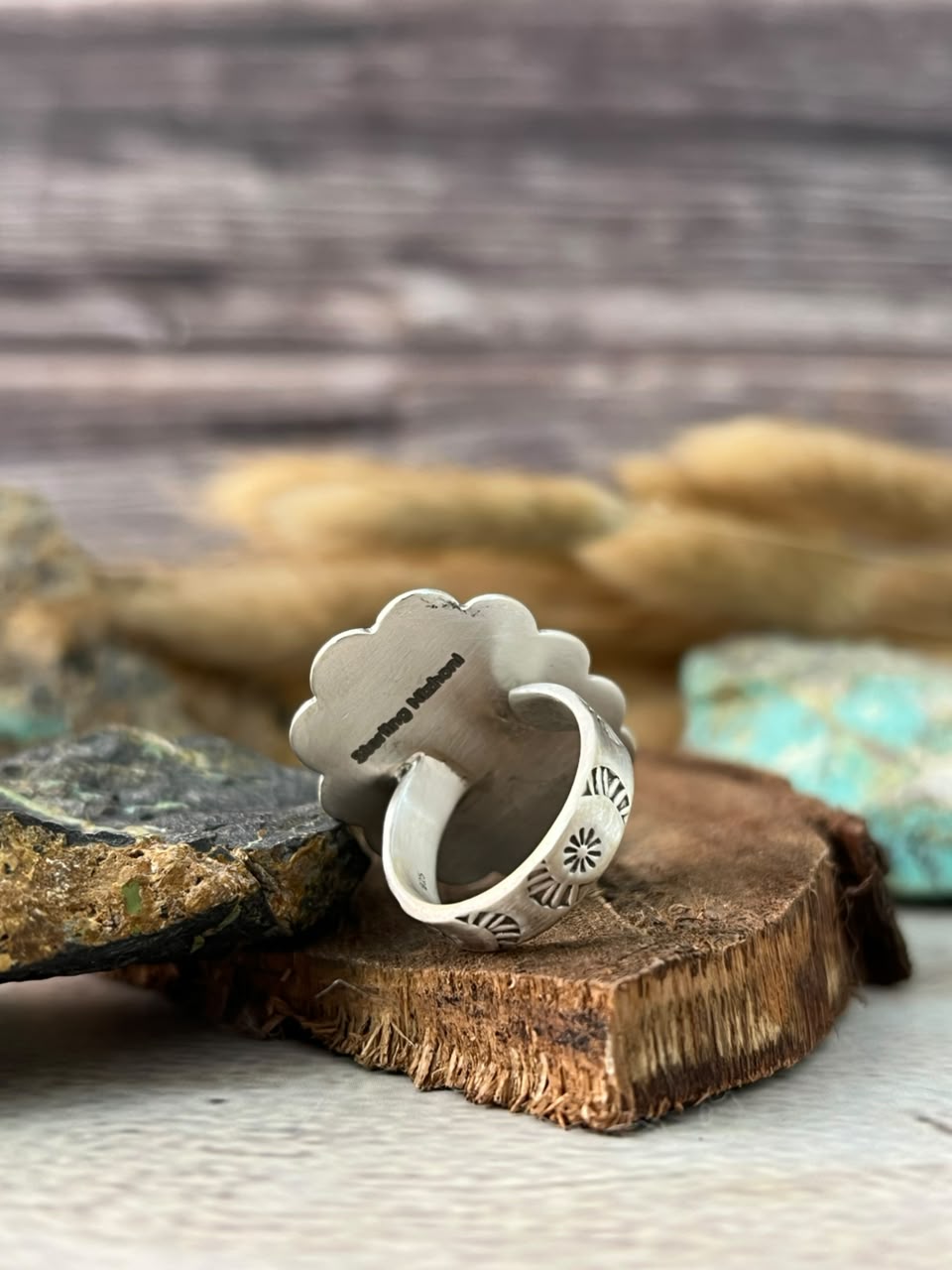 Handmade Sterling Silver Gem Silica Adjustable Ring Signed Nizhoni