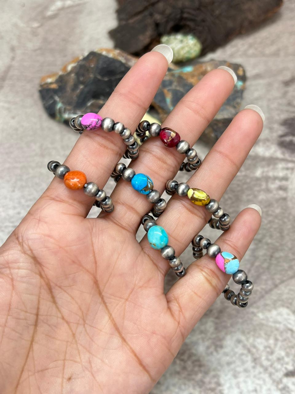 THE VENICE Handmade Sterling Silver Beaded Multi Stone Adjustable Ring "Signed Nizhoni"