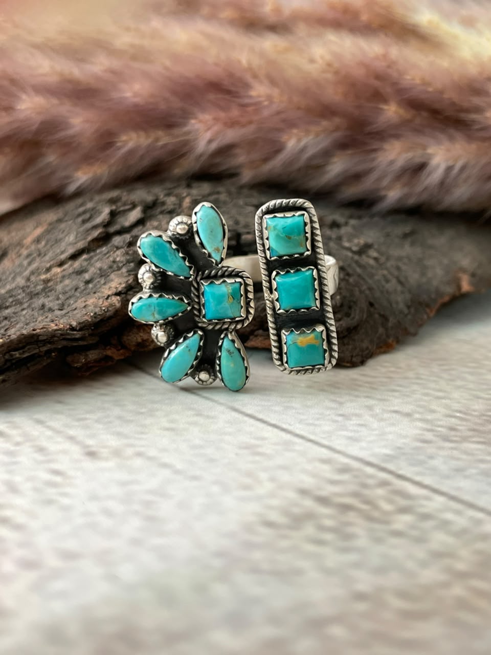 Handmade Sterling Silver Kingman Turquoise Adjustable Ring Signed Nizhoni